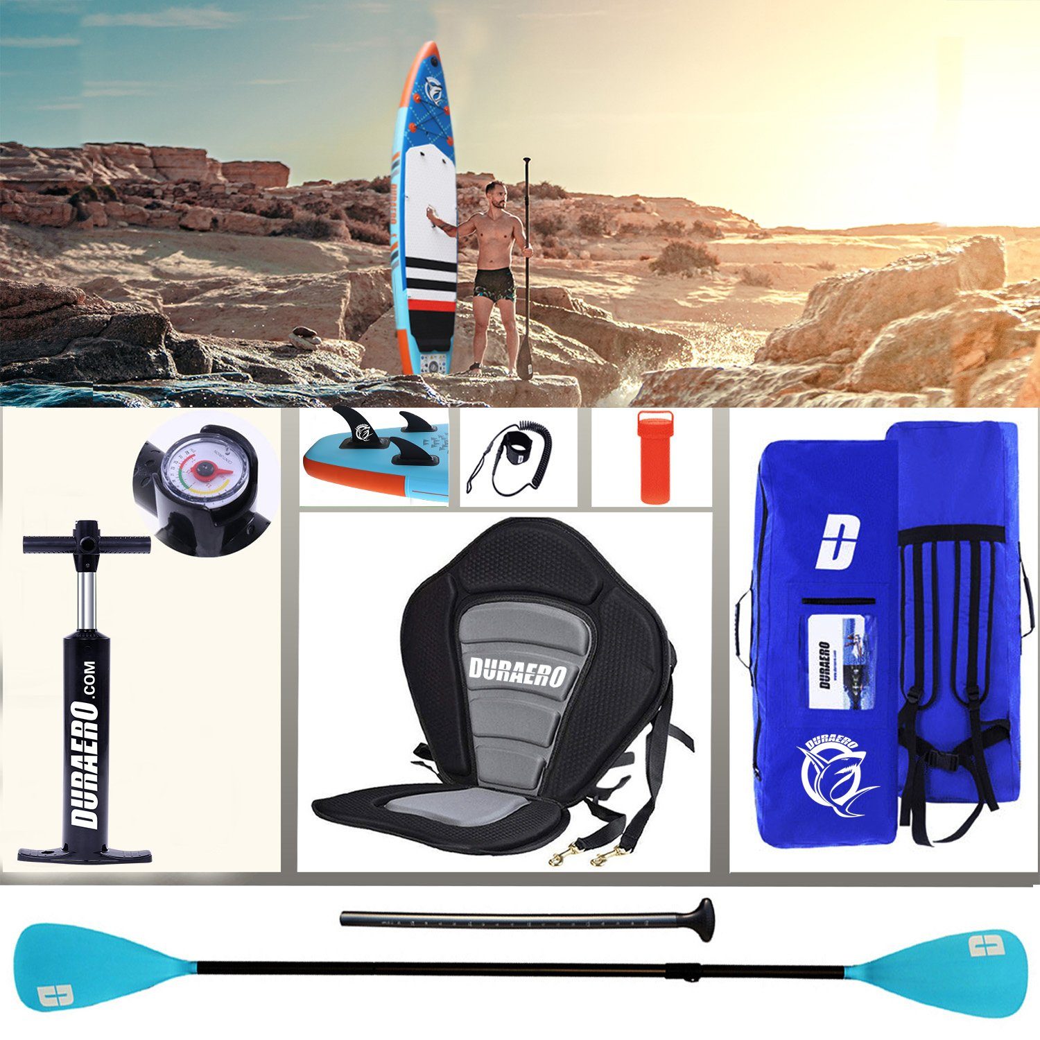 DURAERO Inflatable SUP-Board Stand up Paddle Board, 330x76x15cm, bis 150kg