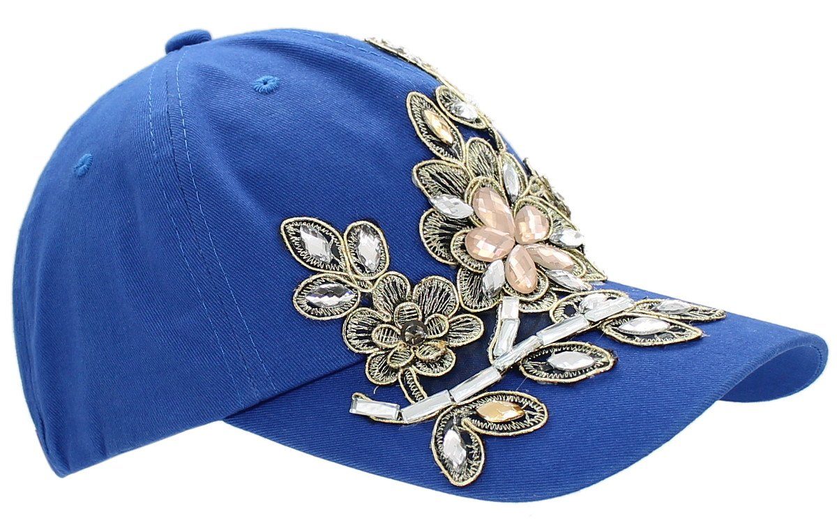 dy_mode Baseball Cap Damen Baseball Cap mit Strasssteinen Kappe Schirmmütze mit Glitzer One Size K003-Royalblau