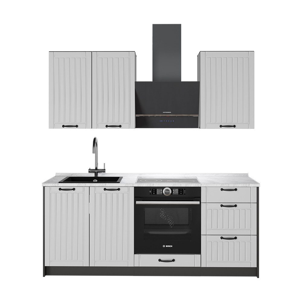 Vicco Küchenzeile Fame-Line, Weiß Landhaus/Anthrazit, 190 cm, AP Marmor