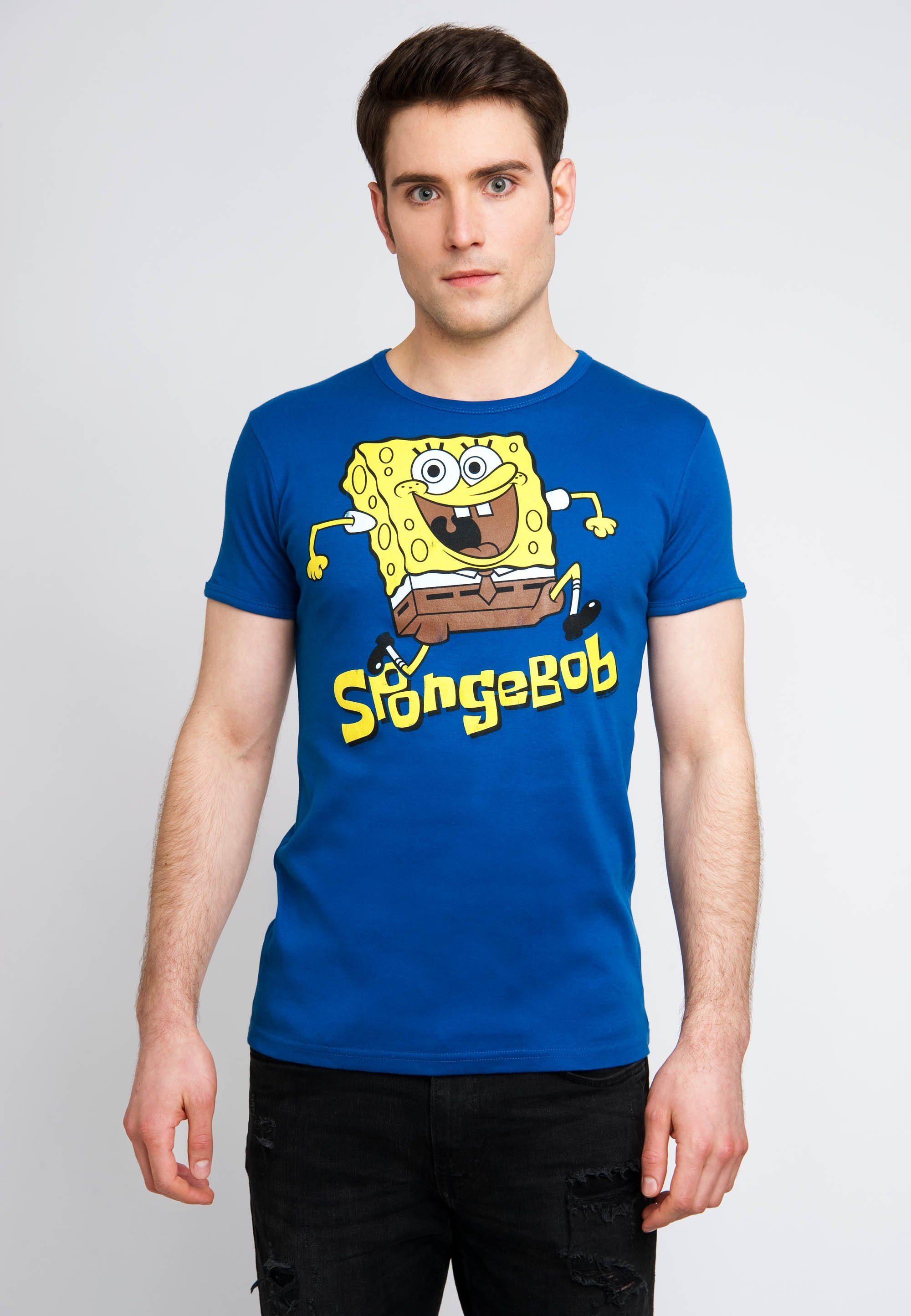 LOGOSHIRT Jumping Spongebob-Print - und mit Ärmeln Spongebob T-Shirt kurzen