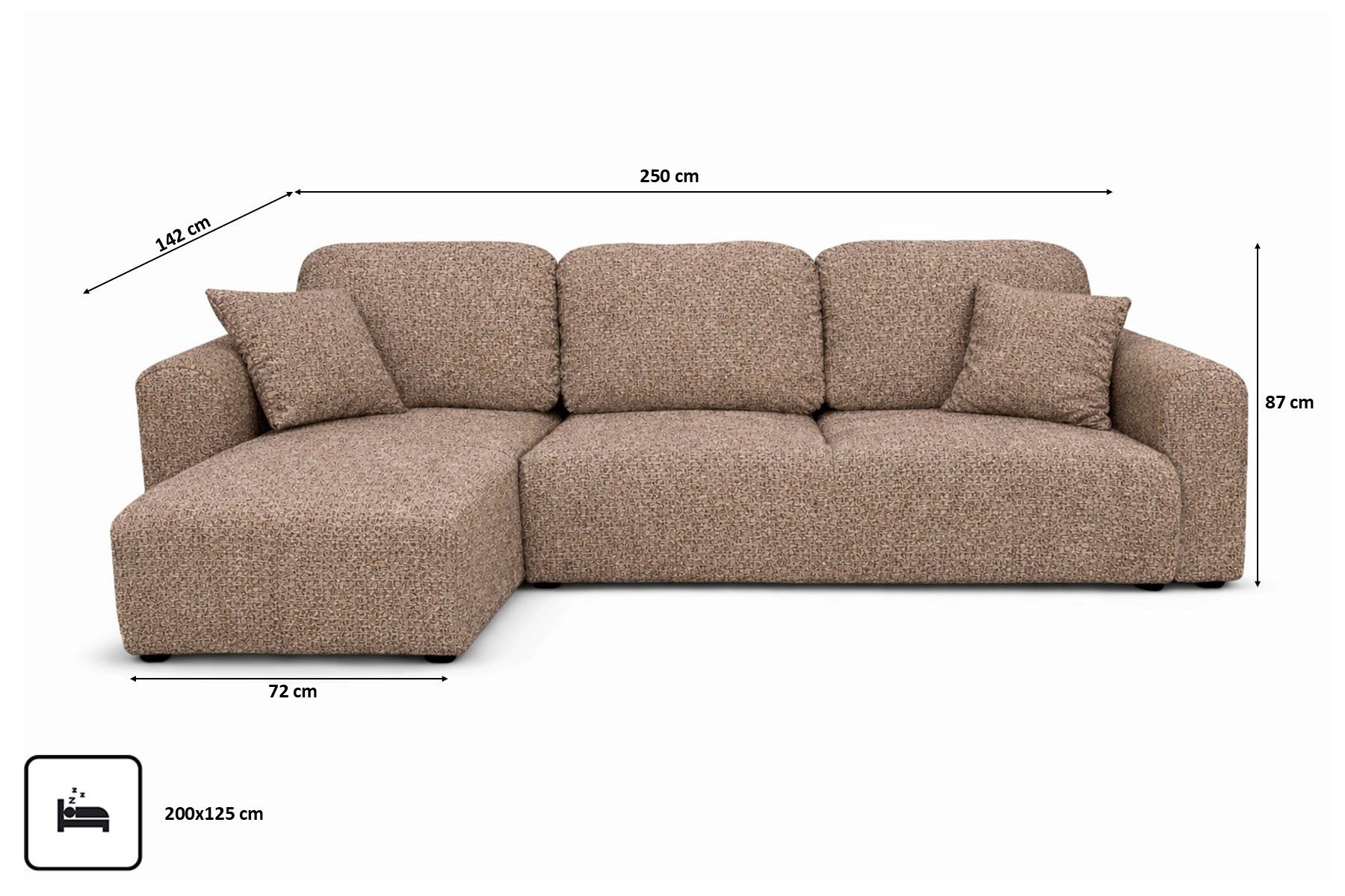 Kaiser Möbel Ecksofa it Schlaffunktion und Bettkasten, Chenille-Stoff Artico, Bingo L, für den täglichen Gebrauch geeignet,pflegeleichter Bezug