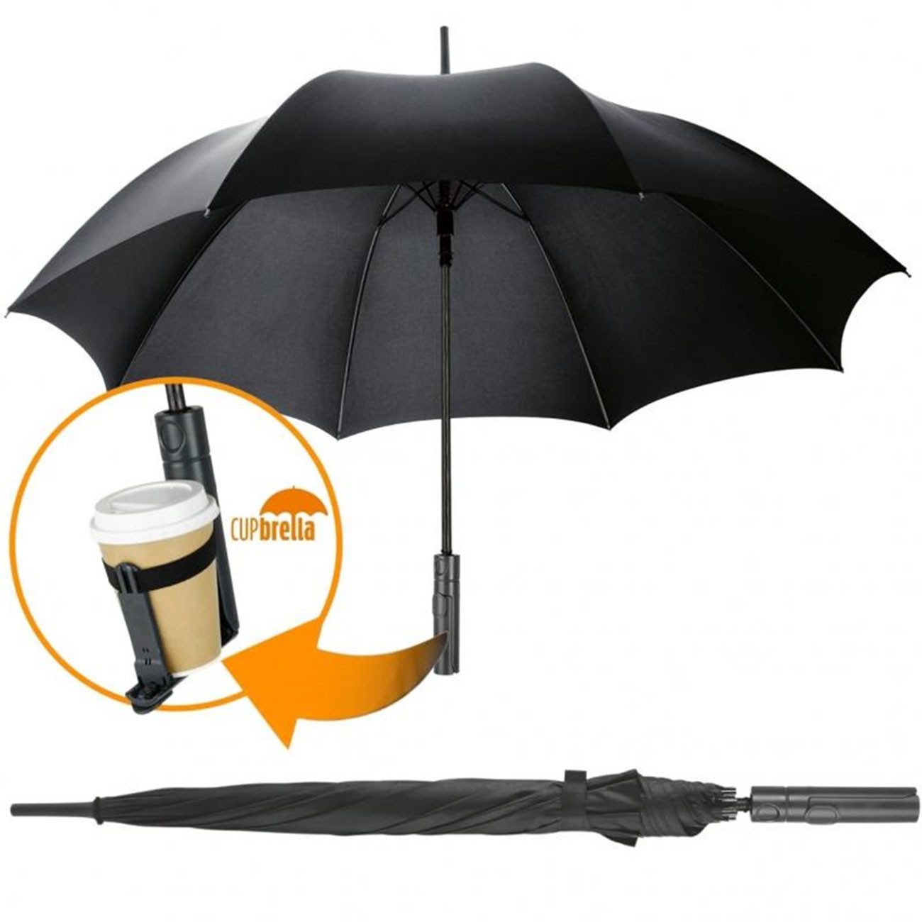 Cupbrella Stockregenschirm Cupbrella Automatik Regenschirm mit Getränkehalter für freie Hände