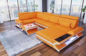 Sofa Dreams Wohnlandschaft Couch Stoff Polstersofa Napoli U Form Stoffsofa, mit LED, ausziehbare Bettfunktion, USB-Anschluss, Designersofa