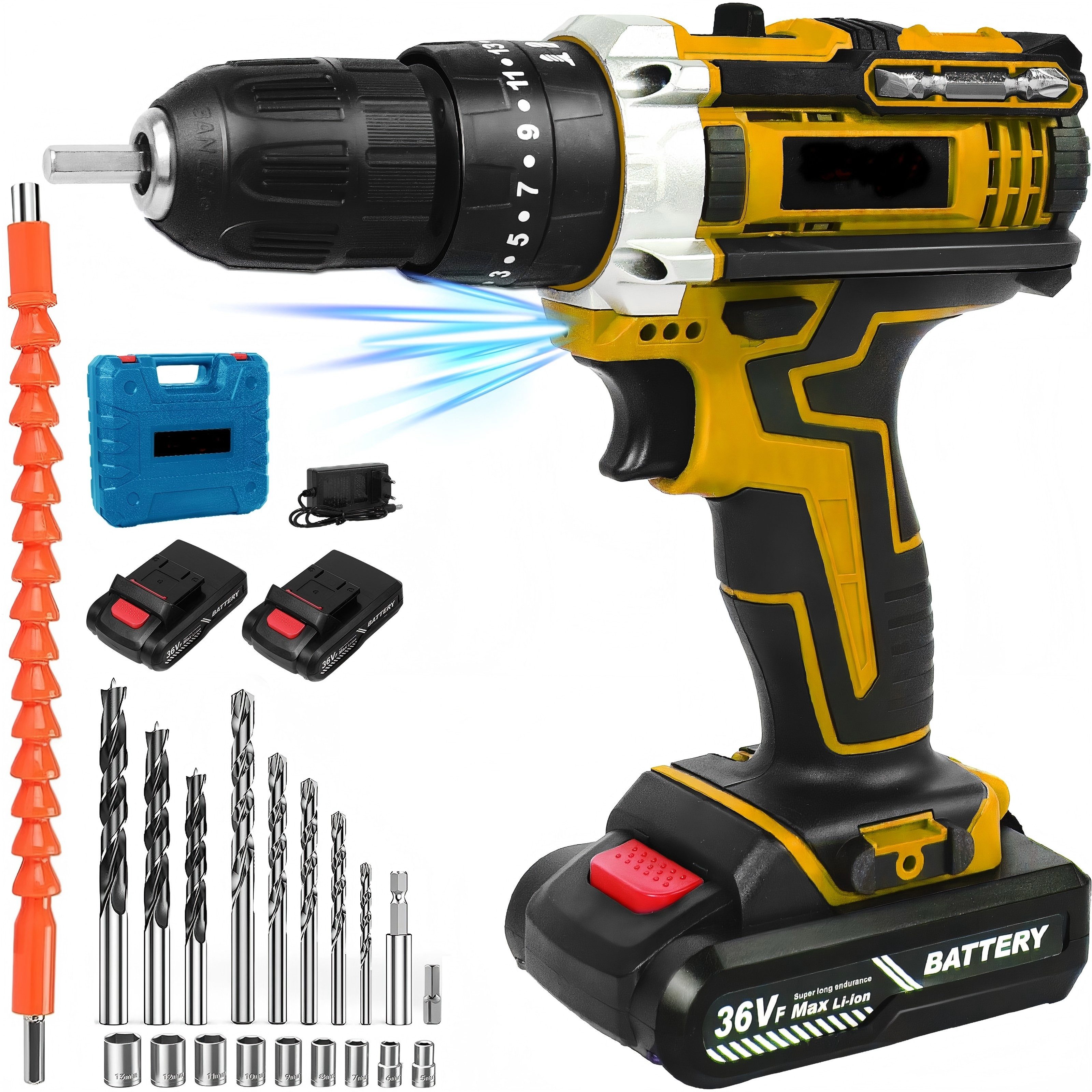 Comfy Mate Akku-Bohrmaschine Bohrmaschine mit 1500 mAh Doppelakku, 21 V Akk günstig online kaufen