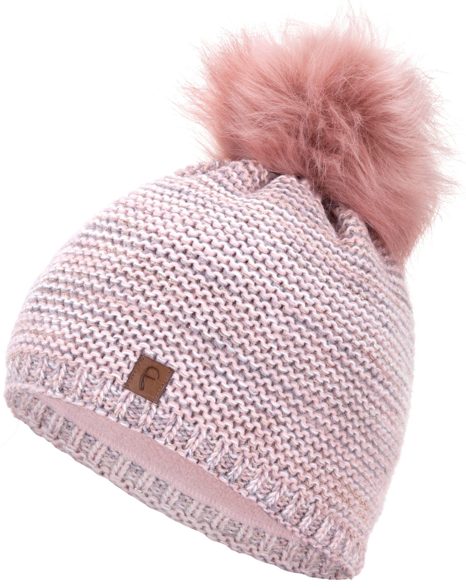 Faera Bommelmütze Wintermütze Damen Mütze Beanie Haube gefüttert Strickmütze Bommelmütze