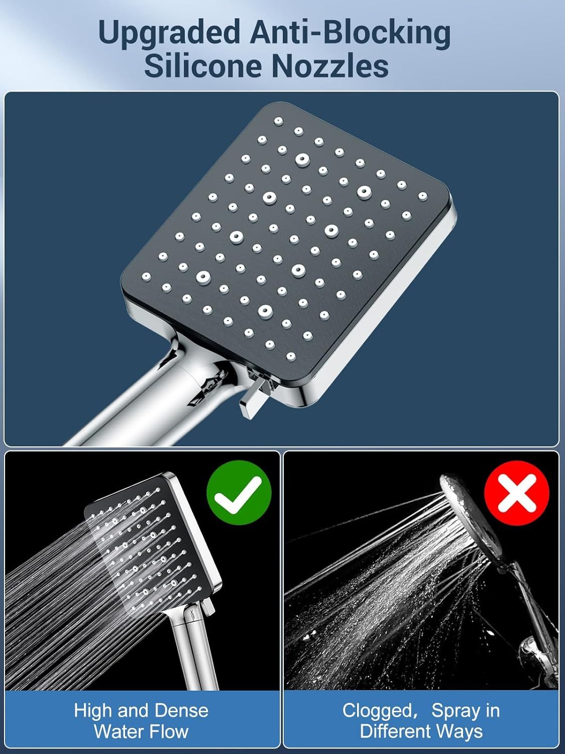 UE Stock Handbrause Universal 6 Modi Handbrause Duschkopf mit150cm Schlauch Silber Schwarz, (2-tlg), ideal für entspannende Duschen
