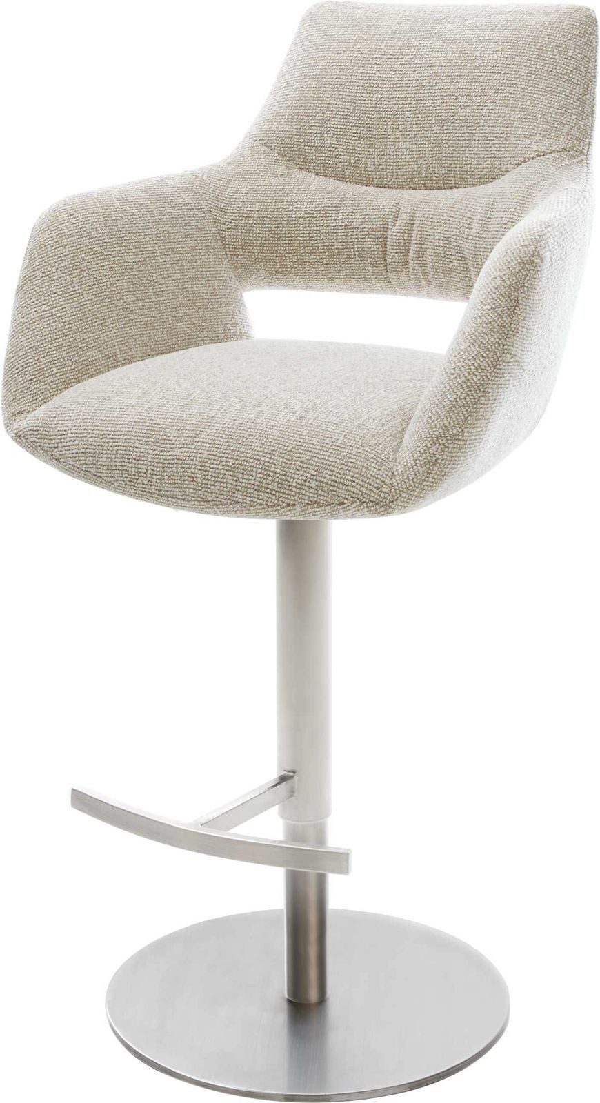 DELIFE Barhocker Yago-Flex, Drehfuß höhenverstellbar Edelstahl Silberfarben Webstoff Soft Beige Ta