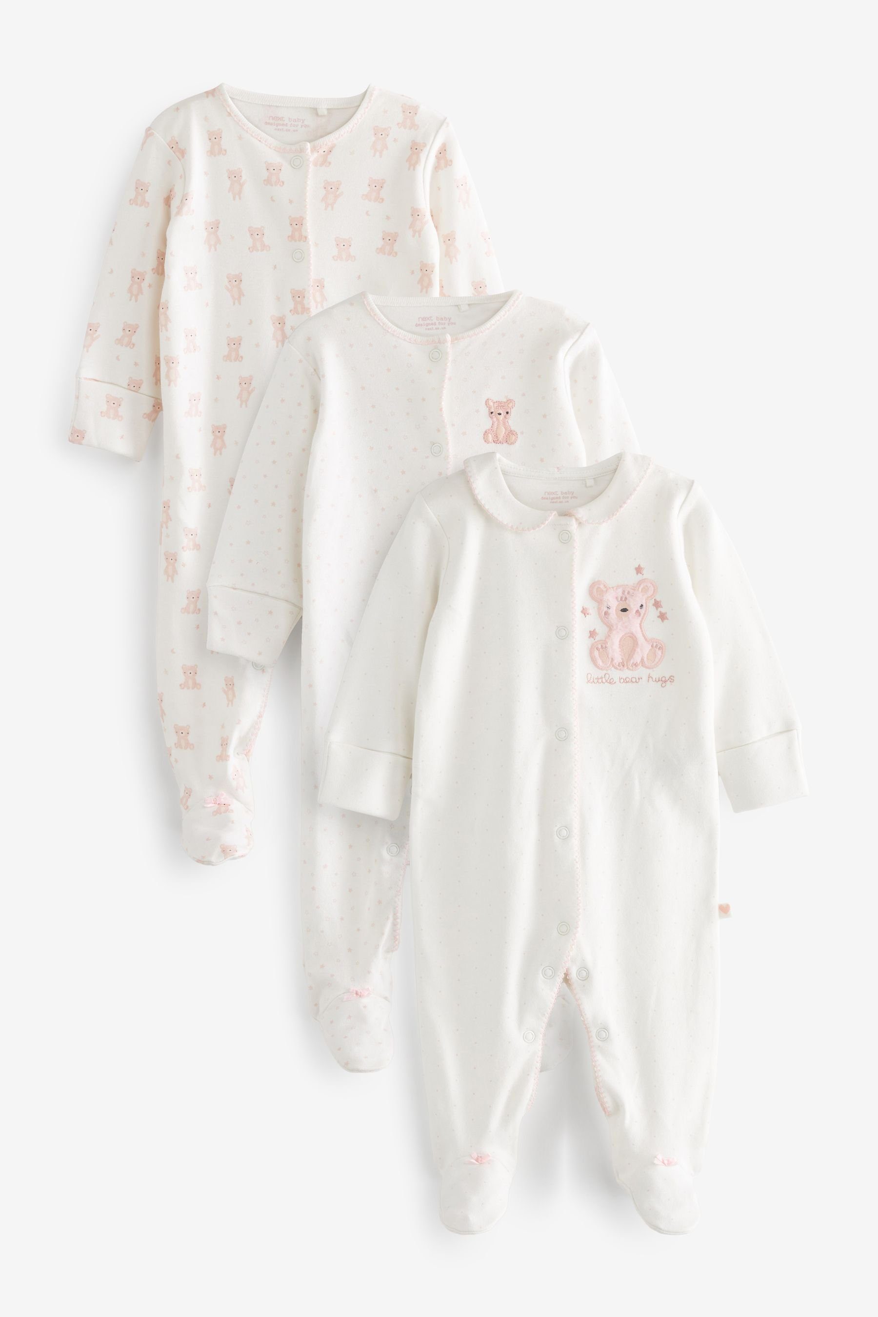 Pyjamas, (3-tlg) Next Schlafoverall White/Pink 3er-Pack Bear