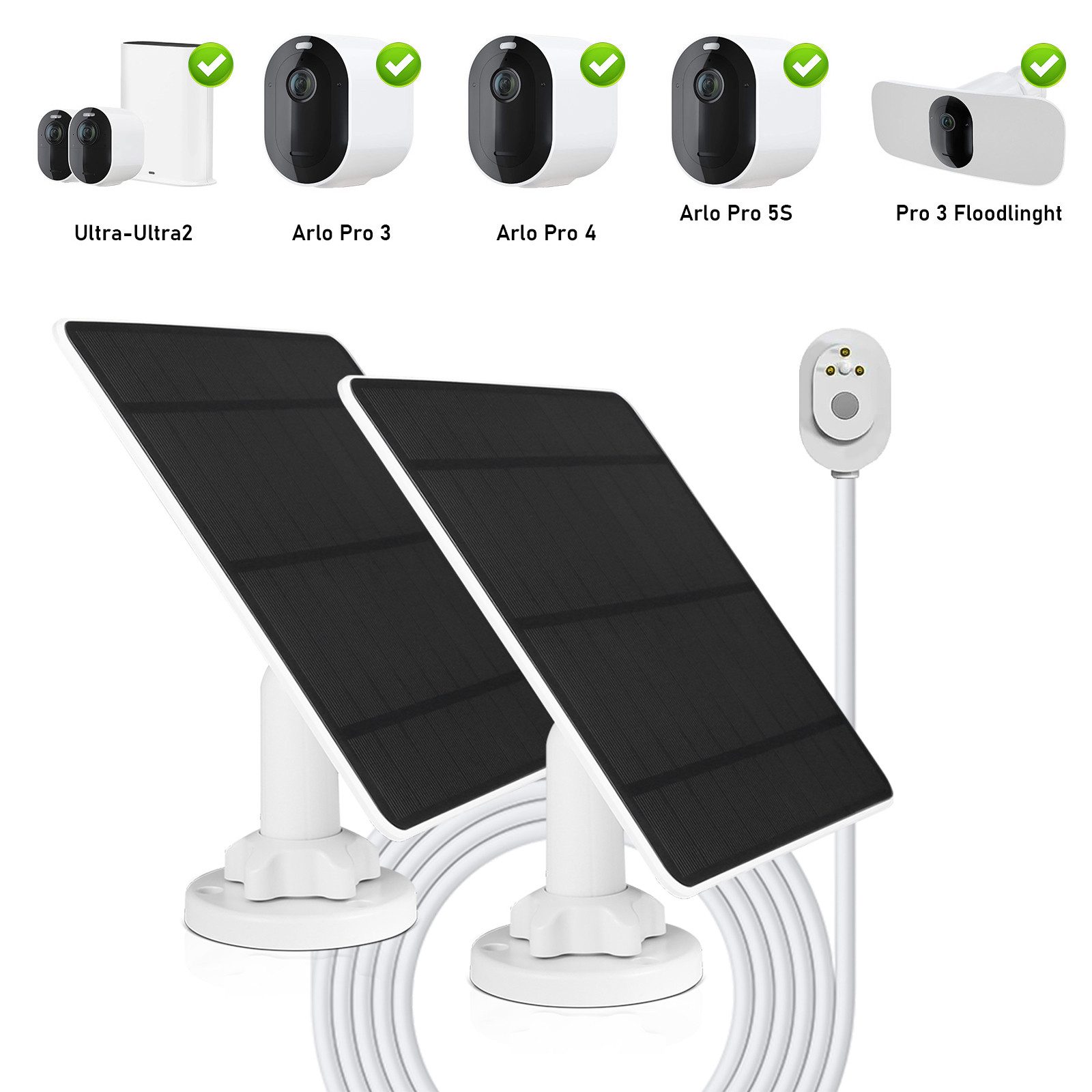 XIIW Solarmodul 2 Pack 5W 6V Solarpanel Stromversorgung für Akku Überwachungskamera, (Aussen IP65 360° Kompatibel mit den Arlo Pro 3, 2-St., / Arlo Pro 4 / Arlo Pro 5S / Pro 3 Floodlight), / Ultra / Ultra 2