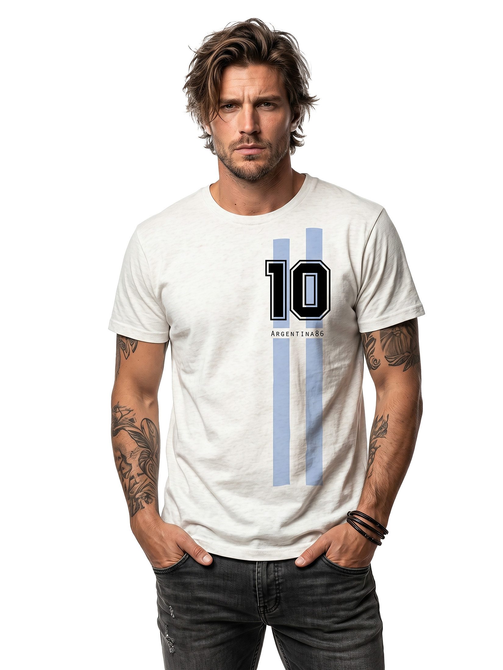 MAKAYA T-Shirt Herren Argentinien Fußball Trikot Diego 10 Argentina 86 Fahne Flagge mit Druck