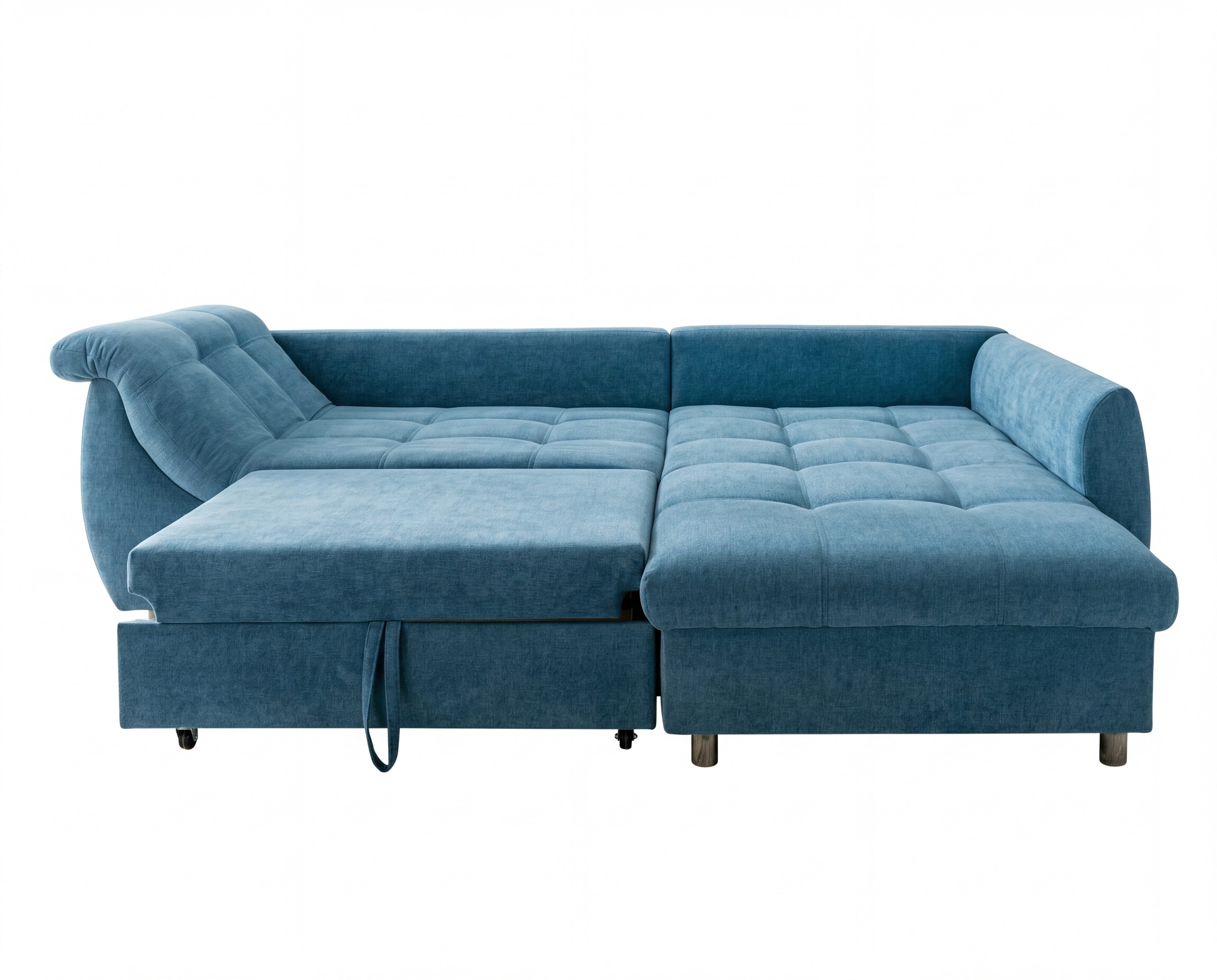 luma-home Ecksofa 17107, mit Bettfunktion B250/T190/H84 cm, Liegefläche 179x190 cm, Ottomane rechts, Wellenunterfederung, Mikrofaser Blau