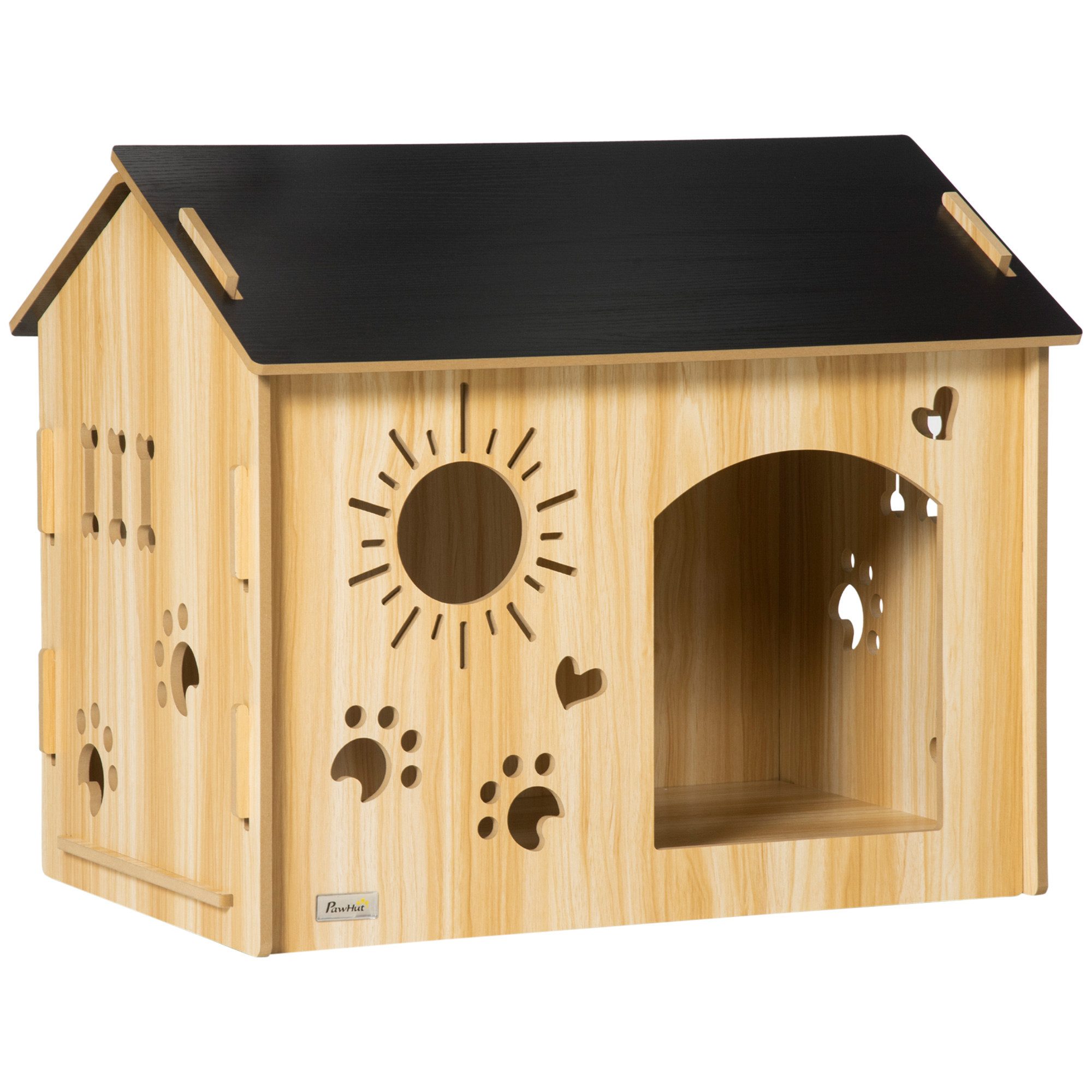 MC Star Hundehütte aus Holz Kleintierhaus mit Lüftungsöffnungen 69 x 50 x 58,5 cm, Hundehaus mit Dach, Indoor MDF Eiche Schwarz