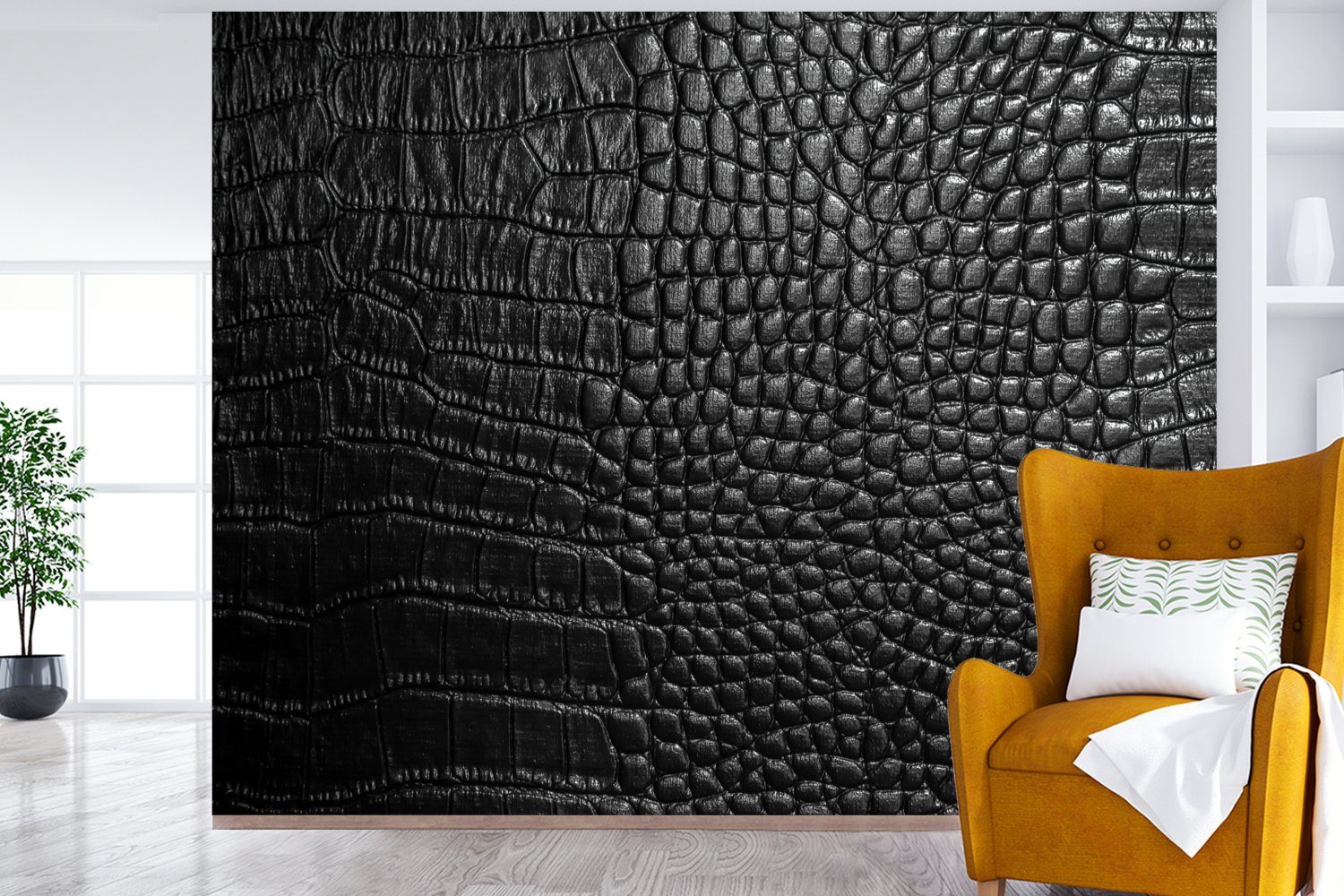 MuchoWow Fototapete Leder - Textur - Schwarz - Grau, Matt, bedruckt, Montagefertig Vinyl Tapete, Wandtapete, 275x220 cm
