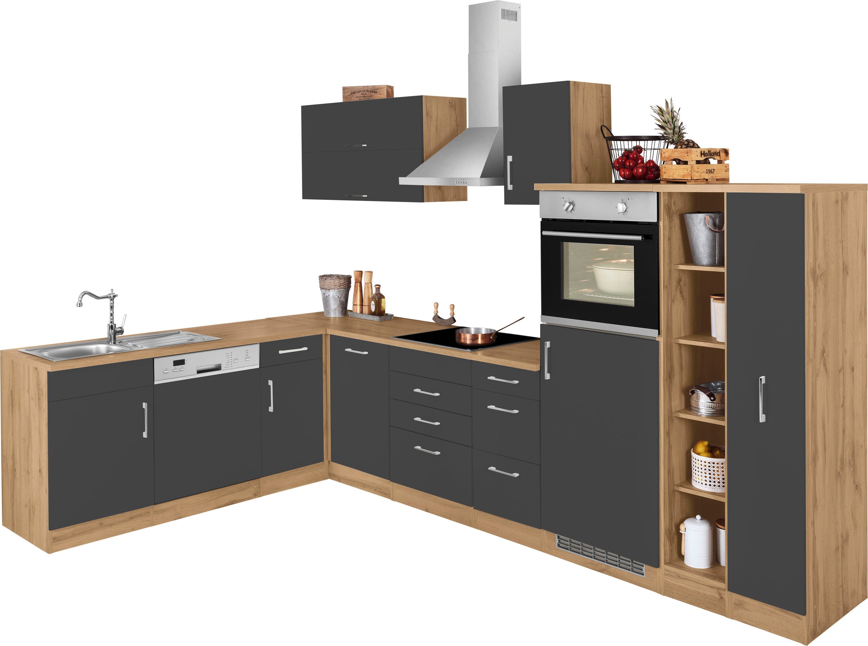 Front: anthrazit | Korpus: wotaneichfarben | Arbeitsplatte: wotaneichfarben
