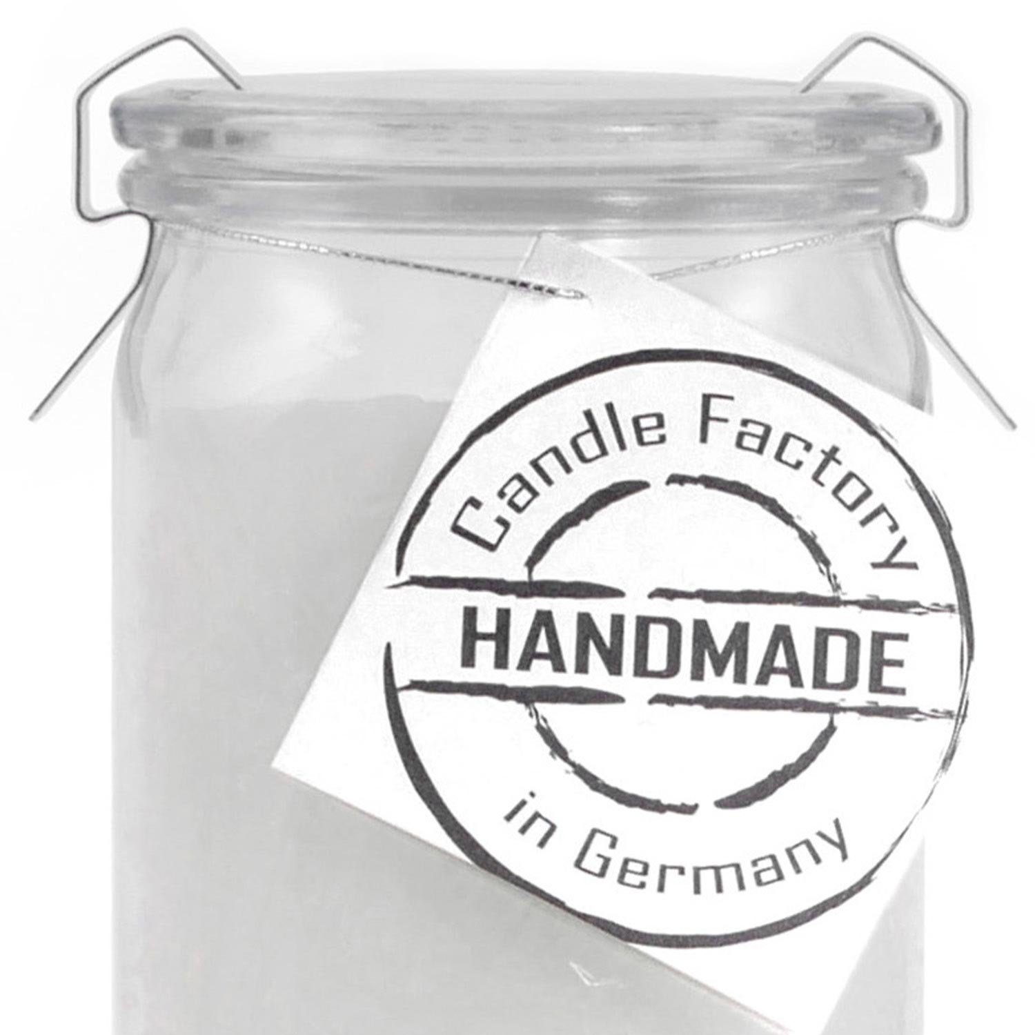 Landshop24 Duftkerze Candle-Factory Duftkerze aus Stearin im Weckglas Big Jumbo (Duft "White Christmas), brennt bis zu 100h