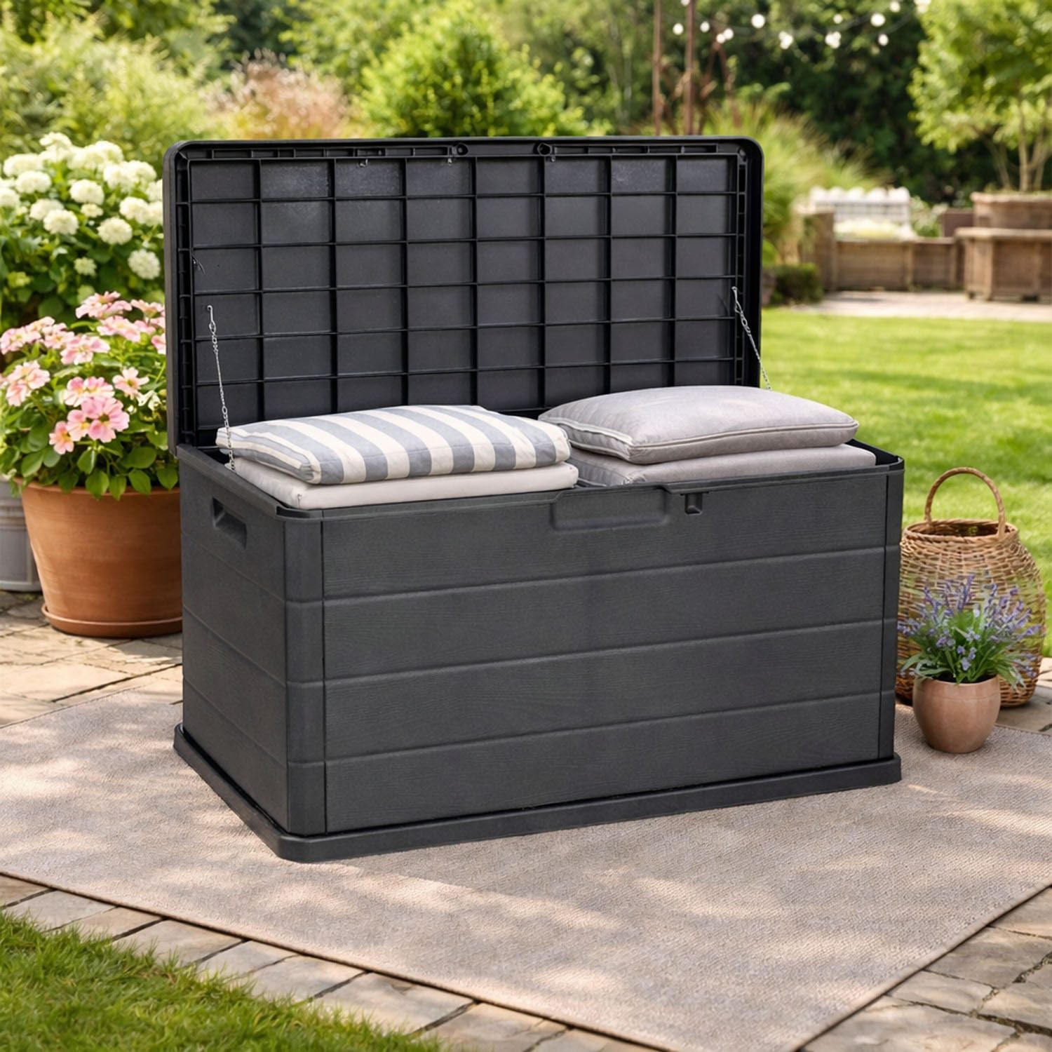 Mojawo Auflagenbox Auflagenbox Kissenbox Sitzbank Kunststoff Anthrazit 170L