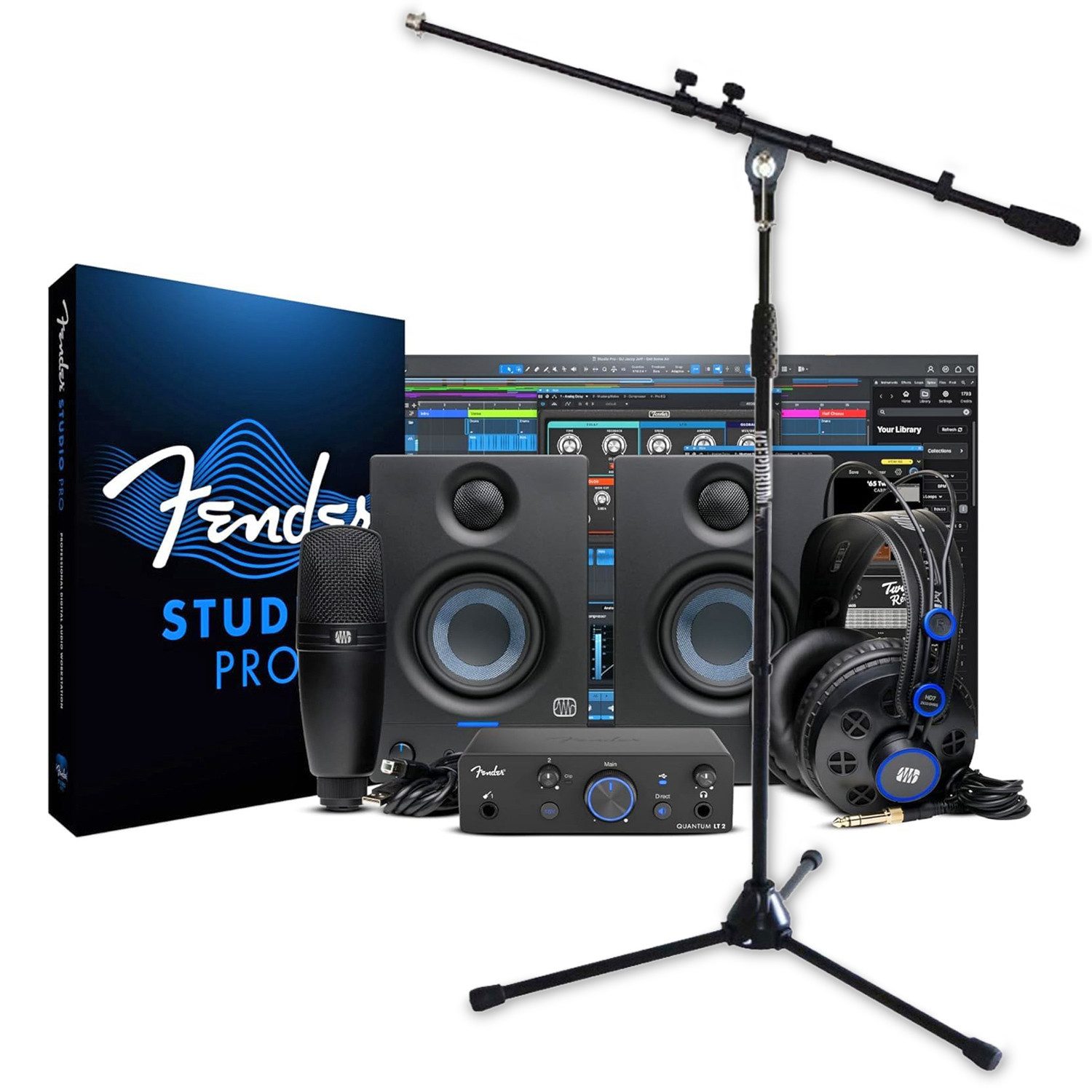 Fender Fender Recording-Set Quantum Complete Bundle mit Stativ Digitales Aufnahmegerät (Vorteils-Set mit Stativ)