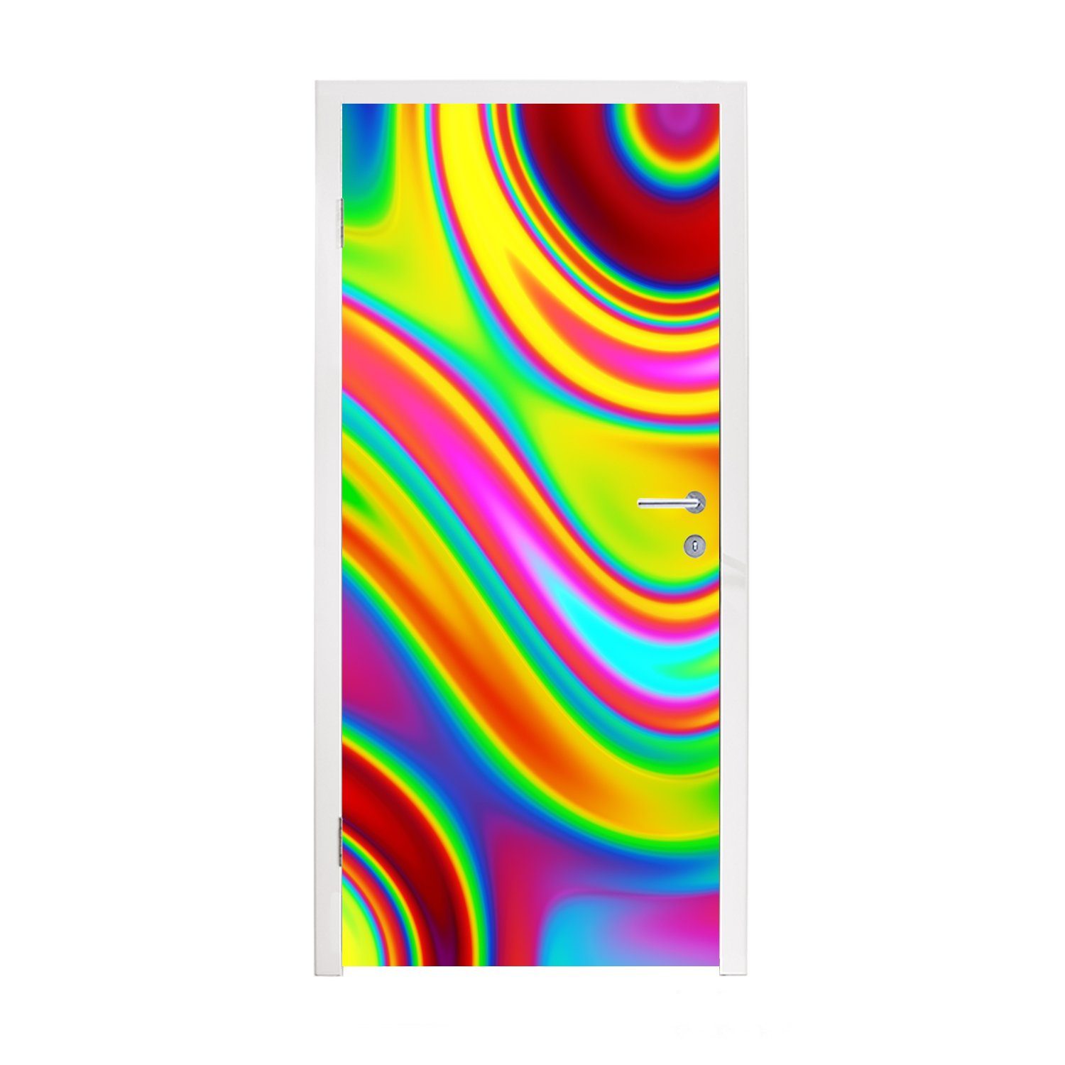 MuchoWow Türtapete Kunst - Wellen - Farben - Psychedelisch, Matt, bedruckt, (1 St), Fototapete für Tür, Türaufkleber, 75x205 cm