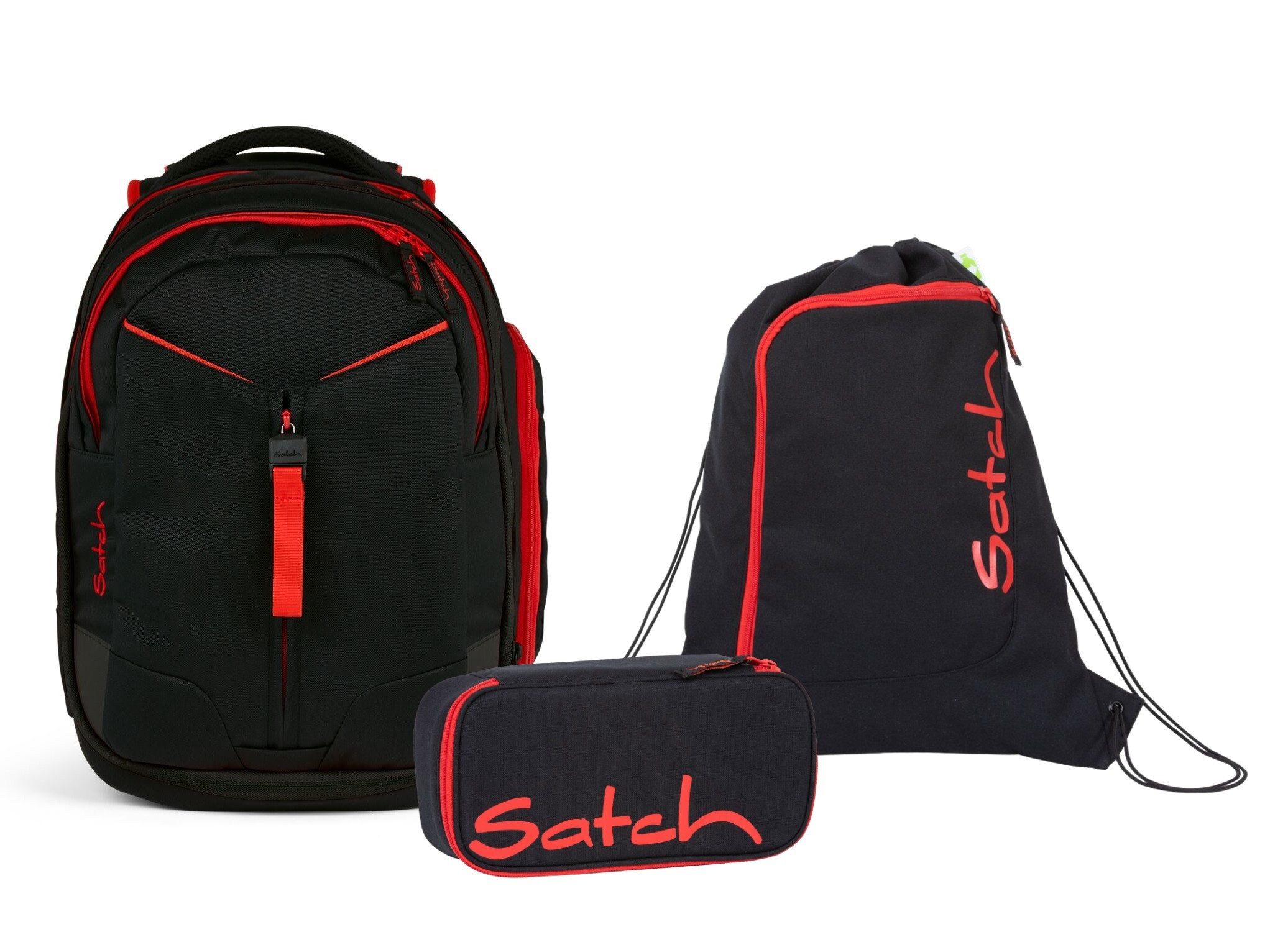 Satch Schulranzen Schulrucksack-Set MATCH Fire Phantom 3-teilig, Kollektion 2024 (3-teilig), Laptop-Fach, Your-Size-System, Schulranzen