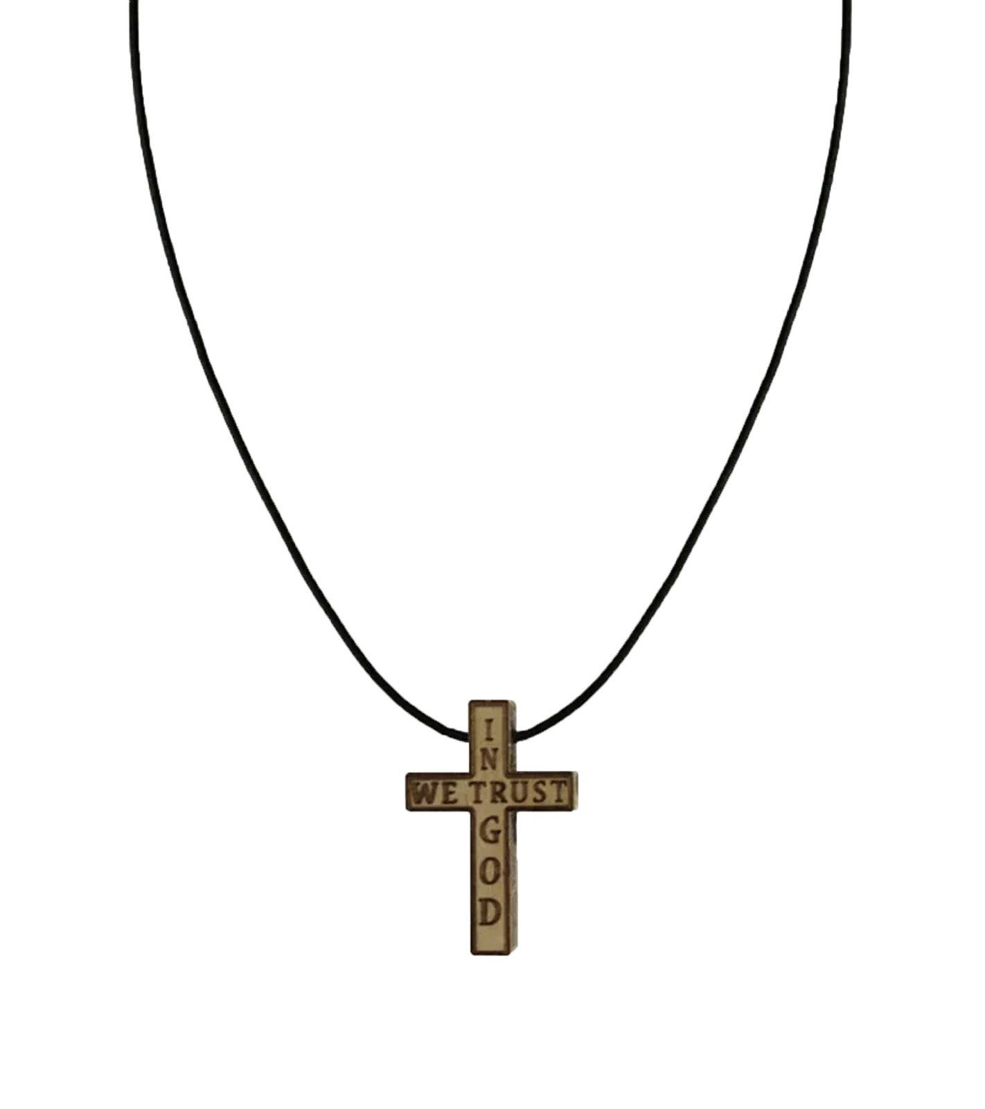 WOOD FELLAS Halsband WOOD FELLAS Hals-Schmuck schicke Leder-Kette mit Holz-Anhänger Mode-Schmuck In God We Trust Schwarz/Beige