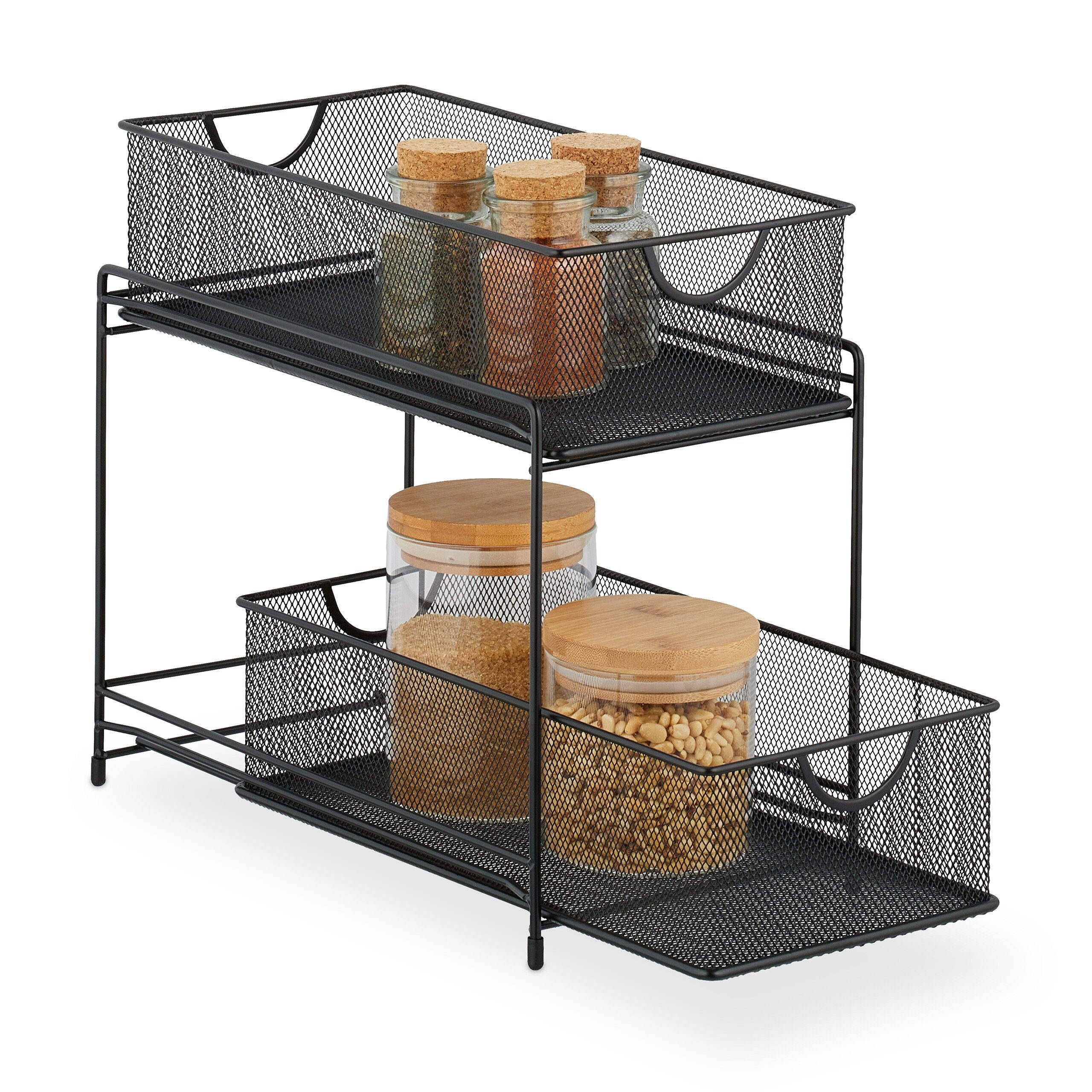 relaxdays Mehrzweckregal Küchen Organizer mit 2 Ausziehkörben, schwarz günstig online kaufen