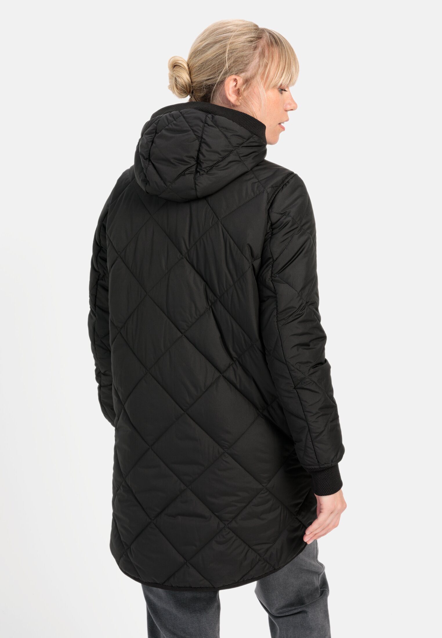 camel active Steppmantel aus recyceltem Polyester Langarm Kapuze Markenlabe günstig online kaufen