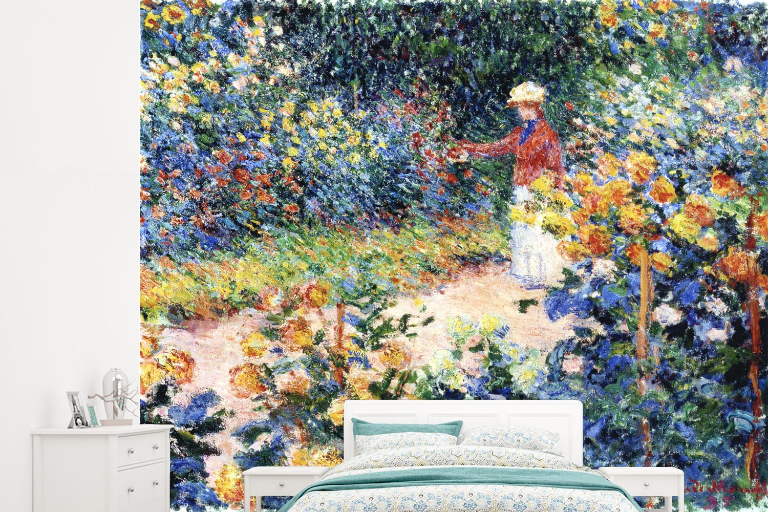 MuchoWow Fototapete Im Garten - Gemälde von Claude Monet, Matt, bedruckt, (5 St), Montagefertig Vinyl Tapete für Wohnzimmer, Wandtapete