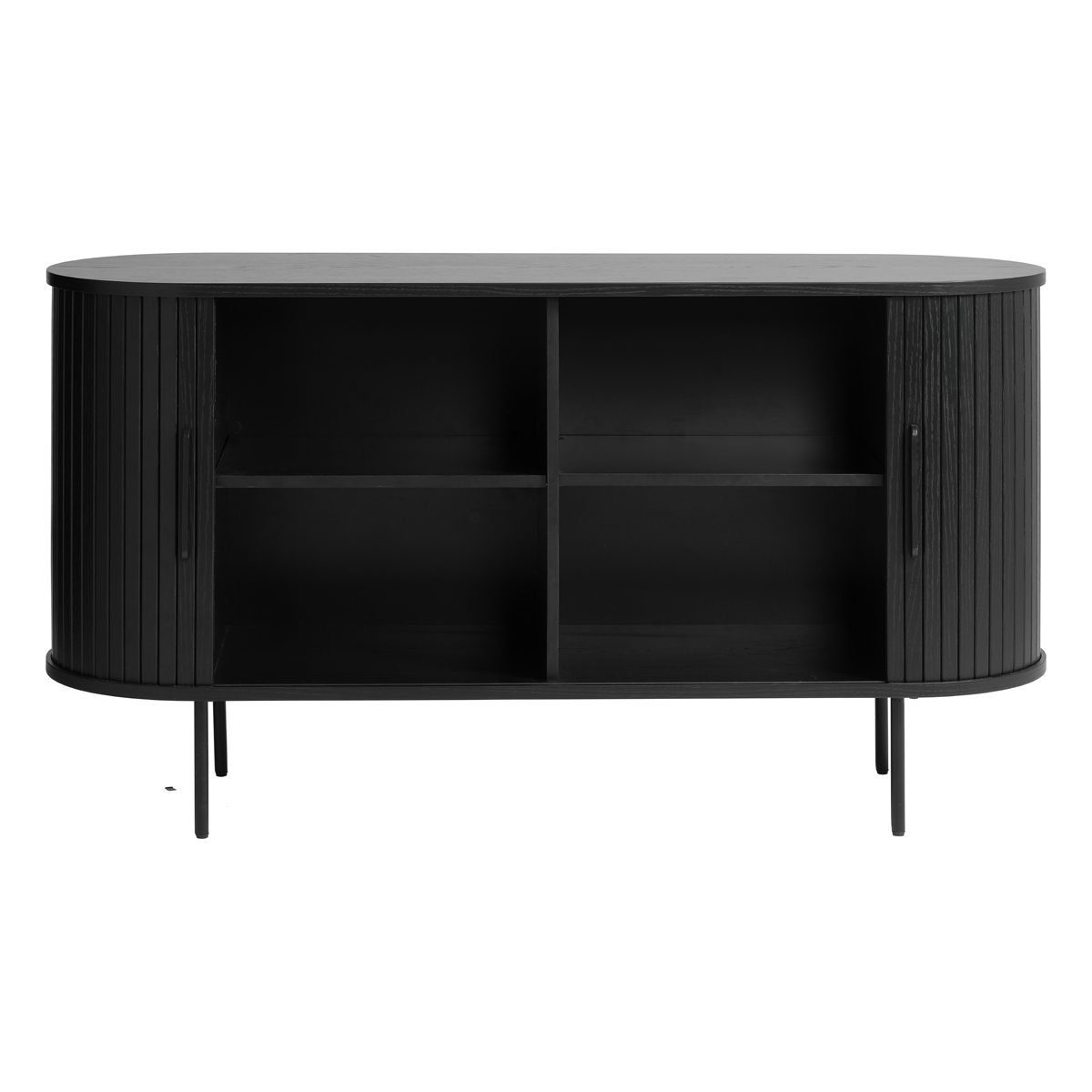 Schiebetüren Retrolook Uriel, Schwarz Sideboard, modernes Lamellenoptik, Trendstore Eiche in moderner Sideboard