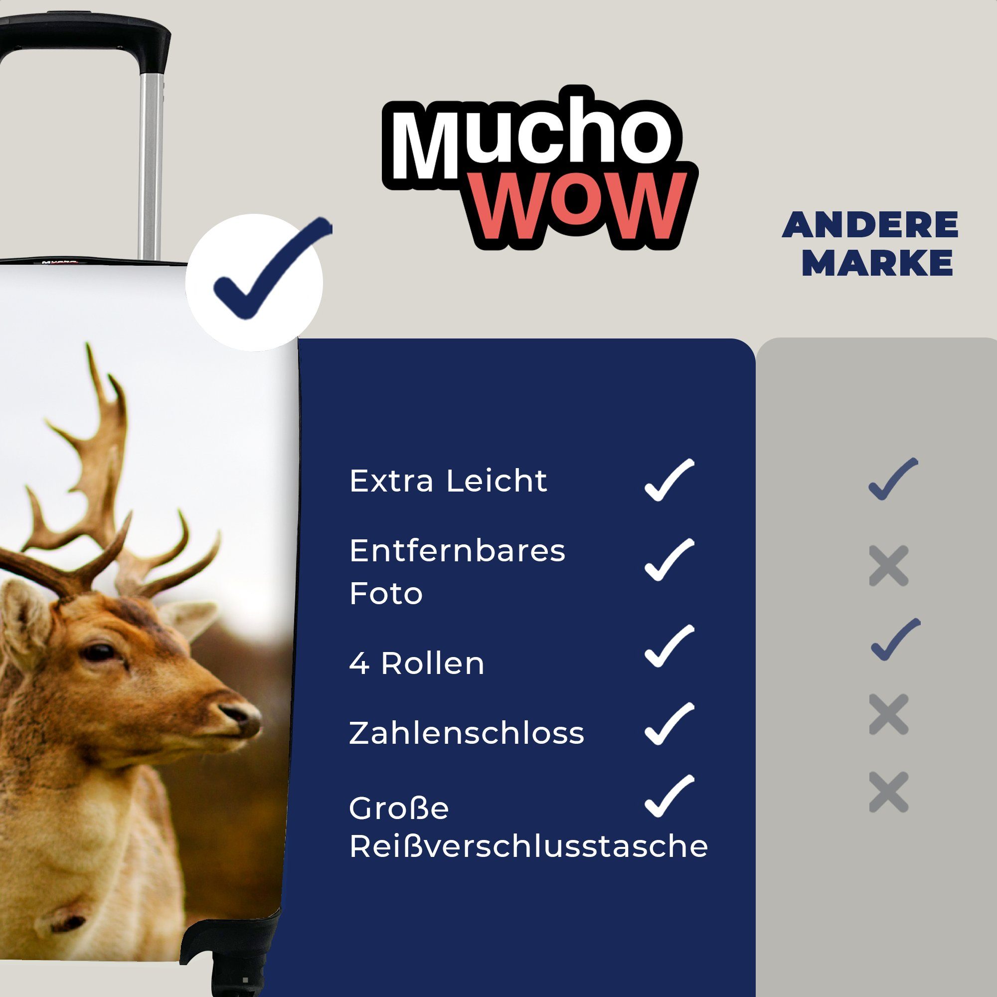 rollen, - mit Wald Handgepäck Ferien, Reisetasche - - Herde Tiere MuchoWow Trolley, 4 Damhirsch - Handgepäckkoffer für Reisekoffer Rollen, Natur,