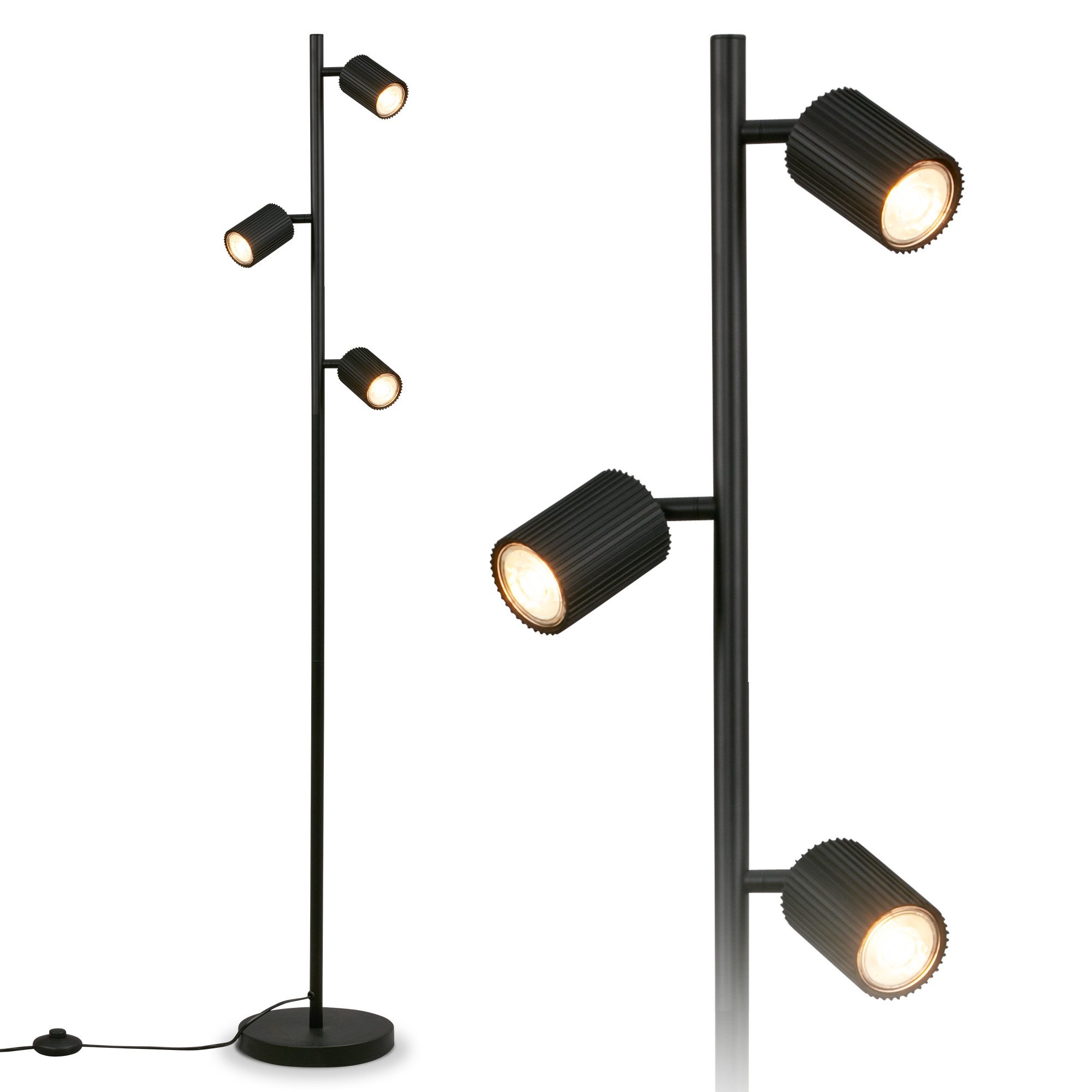 Briloner Leuchten LED Stehlampe Stehleuchte schwenkbar GU10 Riffle-Optik 3-flammig, ohne Leuchtmittel, Abhängig vom Leuchtmittel, 22x141 cm, Wohnzimmer, Schlafzimmer, Büro