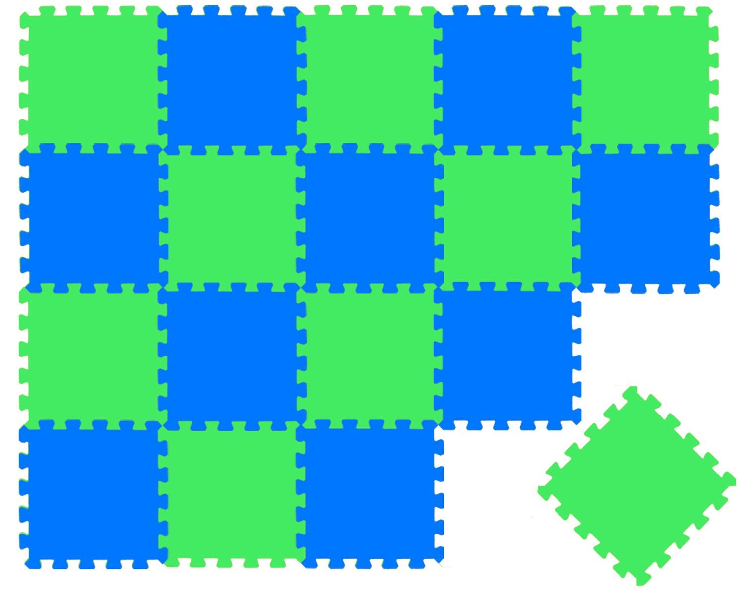 LittleTom Puzzlematte 18 Teile Baby Kinder Puzzlematte ab Null - 30x30cm,  dunkelblau hellgrüne Matte
