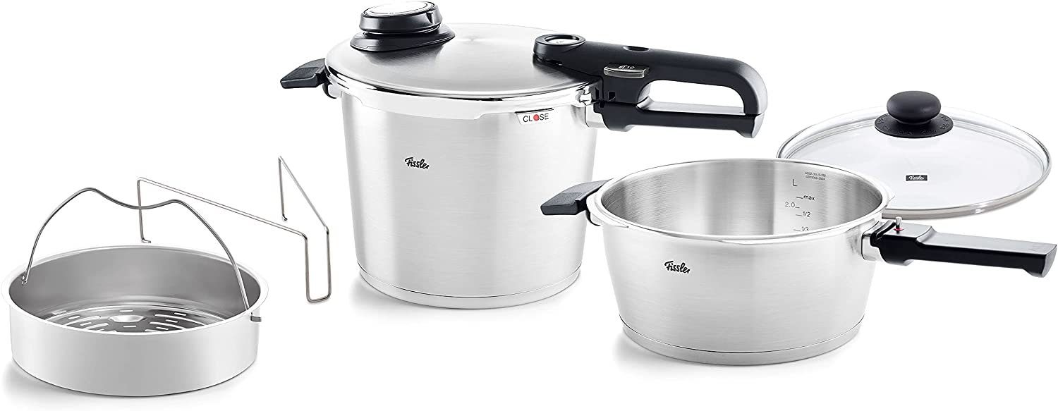 Fissler Schnellkochtopf Fissler Vitavit® premium Schnellkochtopf-Set, 5-teilig, Edelstahl 18/10 (5-tlg), Verriegelungsanzeige, Einstellbares Abdampfen, Einstellbare Kochstufen