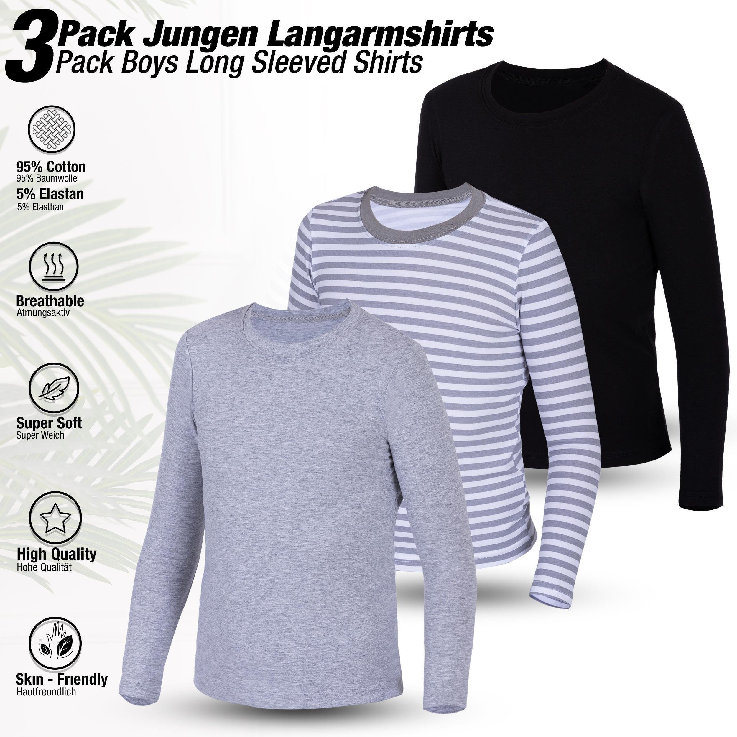 Langarmshirt 3er Set Jungen Langarmshirts - Basics - Mehrfarbig