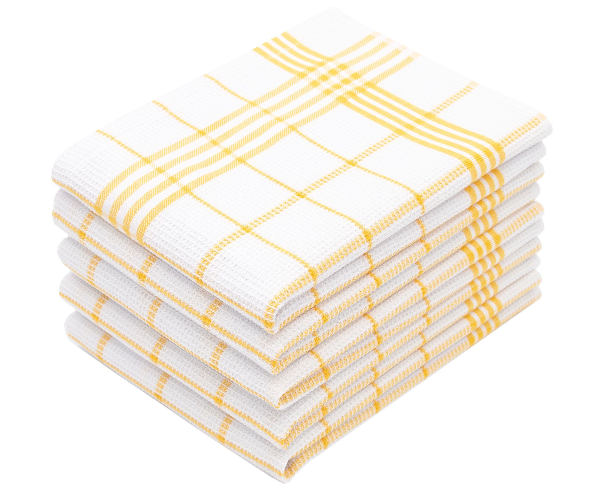 ZOLLNER Geschirrtuch, (Spar-Set, 5-tlg), Waffelpique-Muster, saugstark, weich, Waffelpique, 50 x 70 cm, 100% Baumwolle, von Hotelwäschespezialisten gelb-weiß