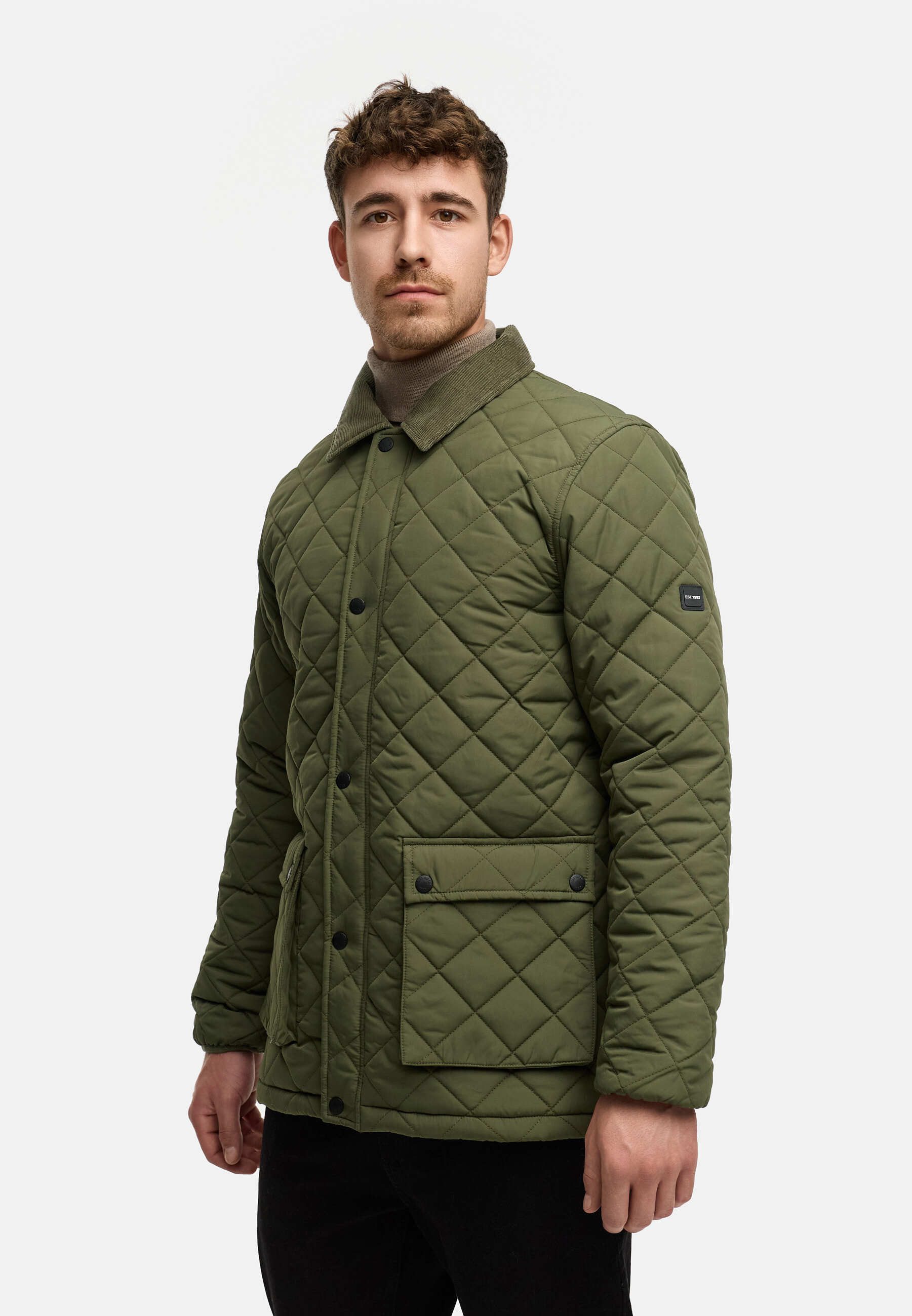 Indicode Steppjacke Herren INDrills Herrenjacke Daunen-Optik mit Cordkragen und Pattentaschen