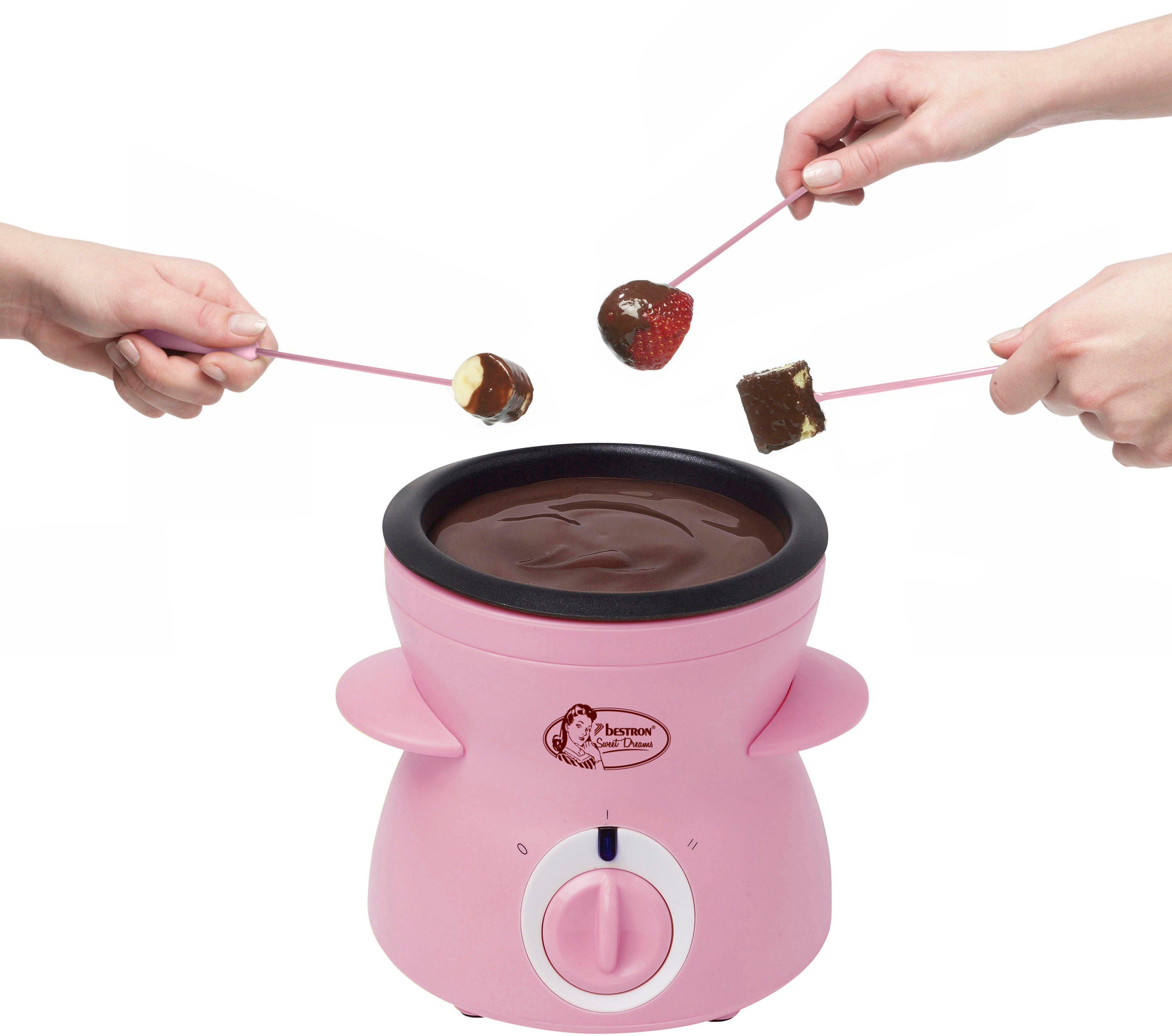 bestron Elektro-Fondue DCM043P Mini-Schokofondue-Set, 0,3 l, inkl. 10xSpieße, 10xGabeln und 1xSpatel, 25Watt, Rosa