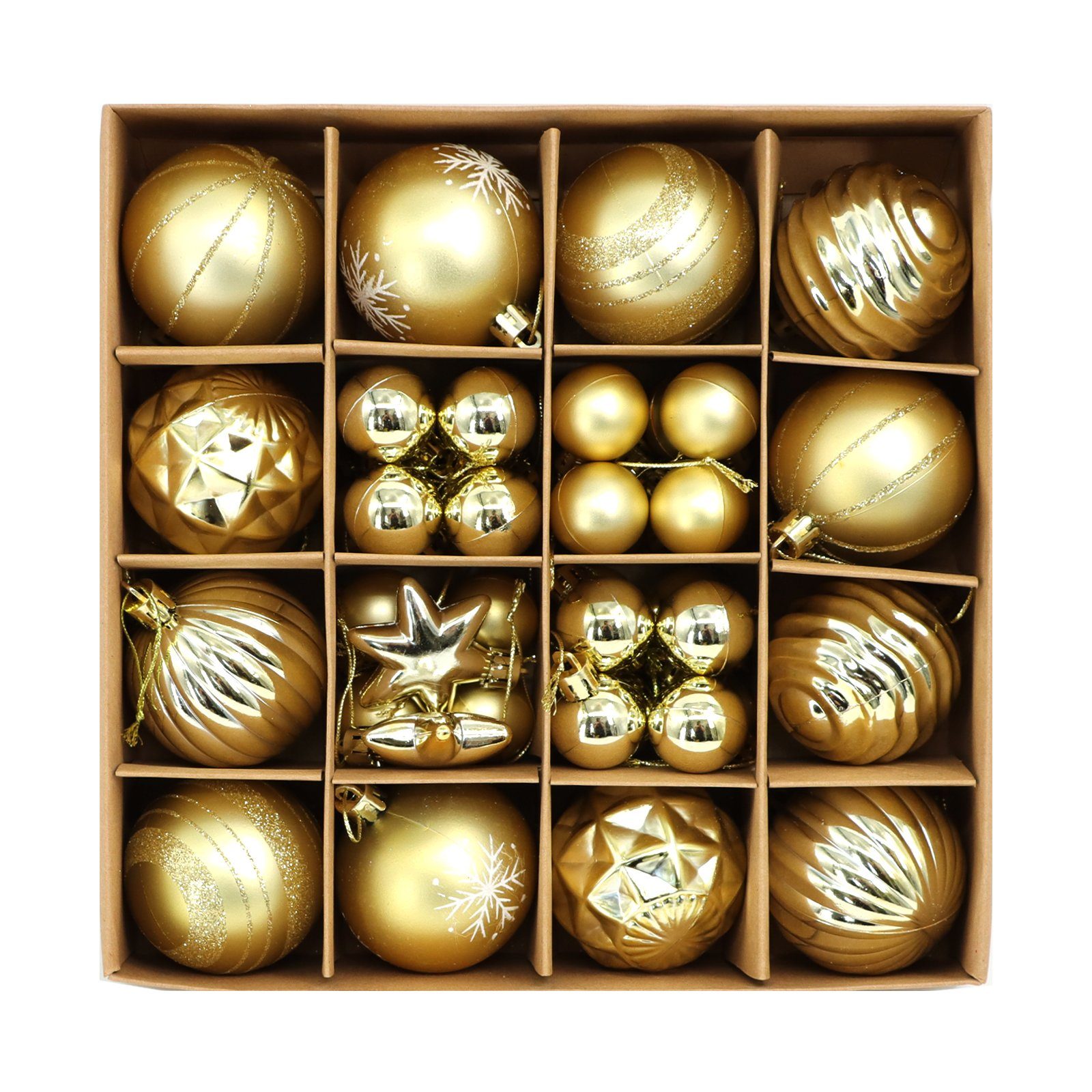 Weihnachtskugeln, Weihnachtsbaumschmuck Christbaumkugeln Gold Set (42 Bruchsicher Stücke 3/6CM Plastik mit St), Christbaumschmuck Weihnachtsbaumkugel CALIYO 42