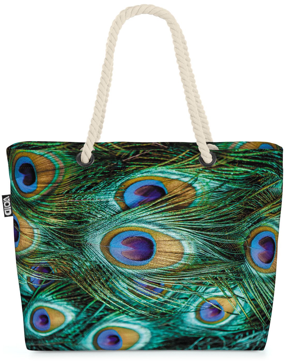 VOID Strandtasche (1-tlg), Pfauenfedern Beach Bag Vogel Blauer Pfau Strauß Federn Wild-Tier Safa