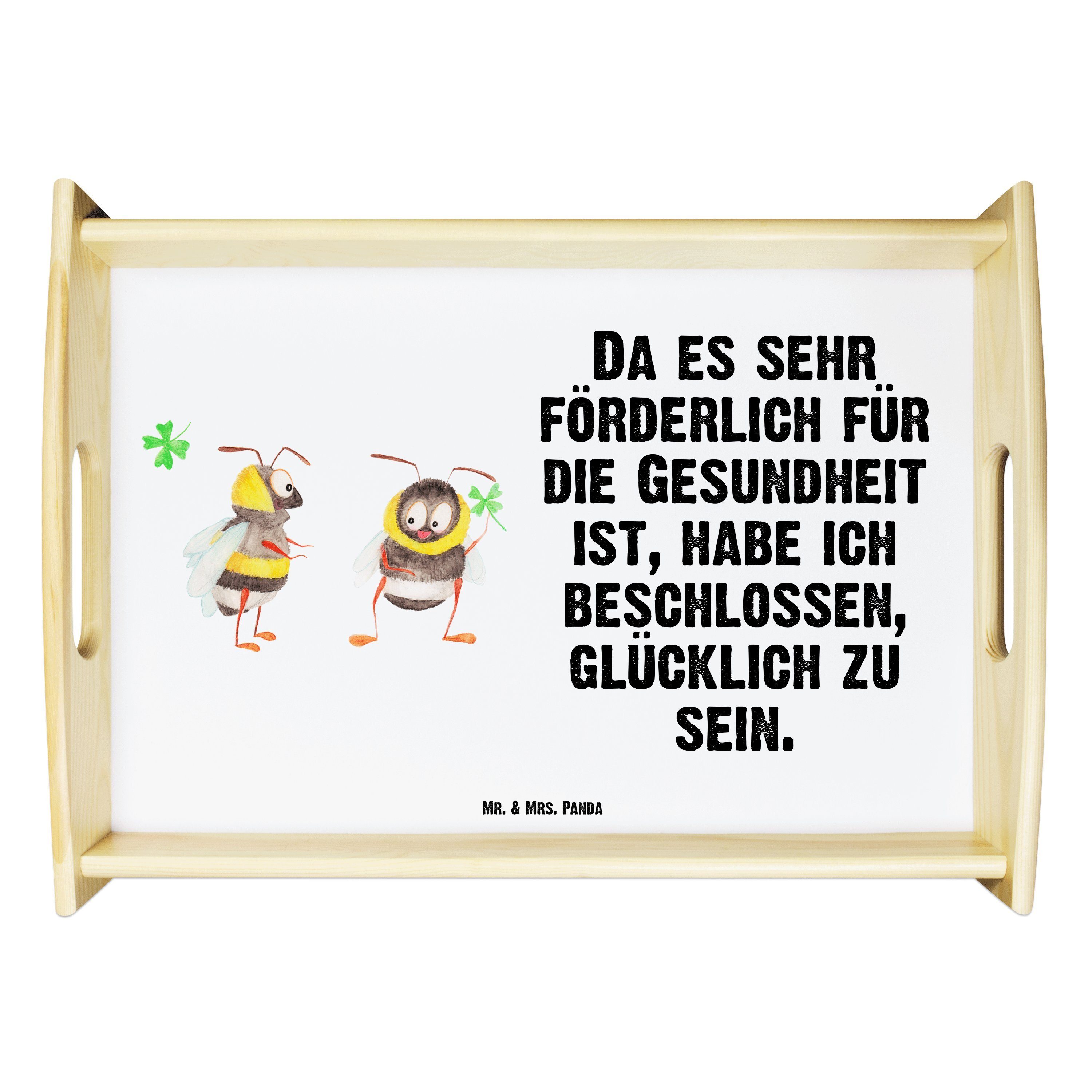 Mr. & Mrs. Panda Tablett Hummeln mit Kleeblatt - Weiß - Geschenk, Biene, Spruch schön, Tablett, Echtholz lasiert, (1-tlg)