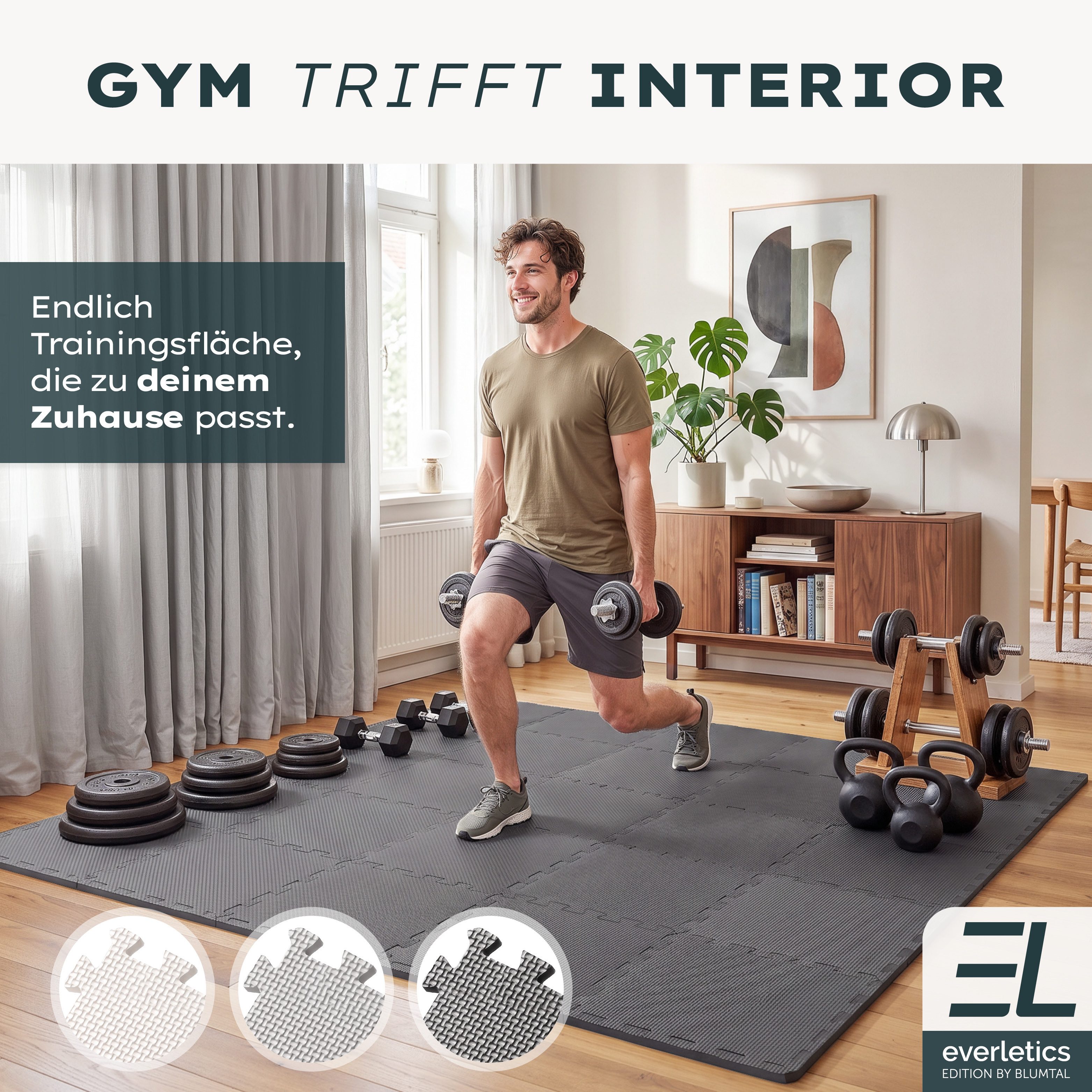 Blumtal Bodenschutzmatte Fitness Set, Bodenmatte Fitness 32x32 cm - Gym Matten, 18-St., Sportboden - ultra tragfähig – Bild 2 von 5
