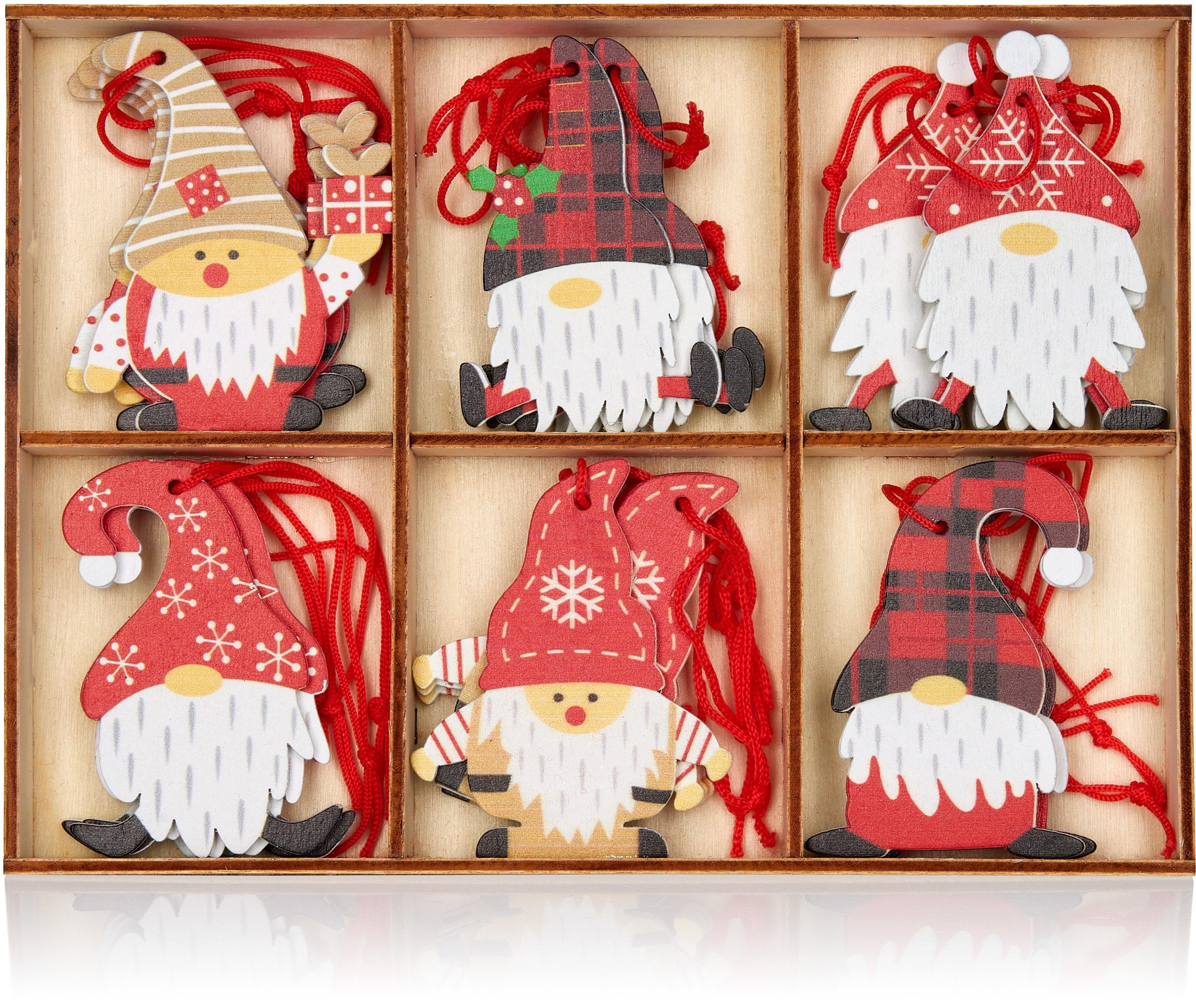 Zwerge Weihnachtsanhänger 5,8 Geschenke, cm Lustige Dekoanhänger (24-tlg), hoch BRUBAKER mit und Wichtel Set Christbaumschmuck Weihnachtsmützen