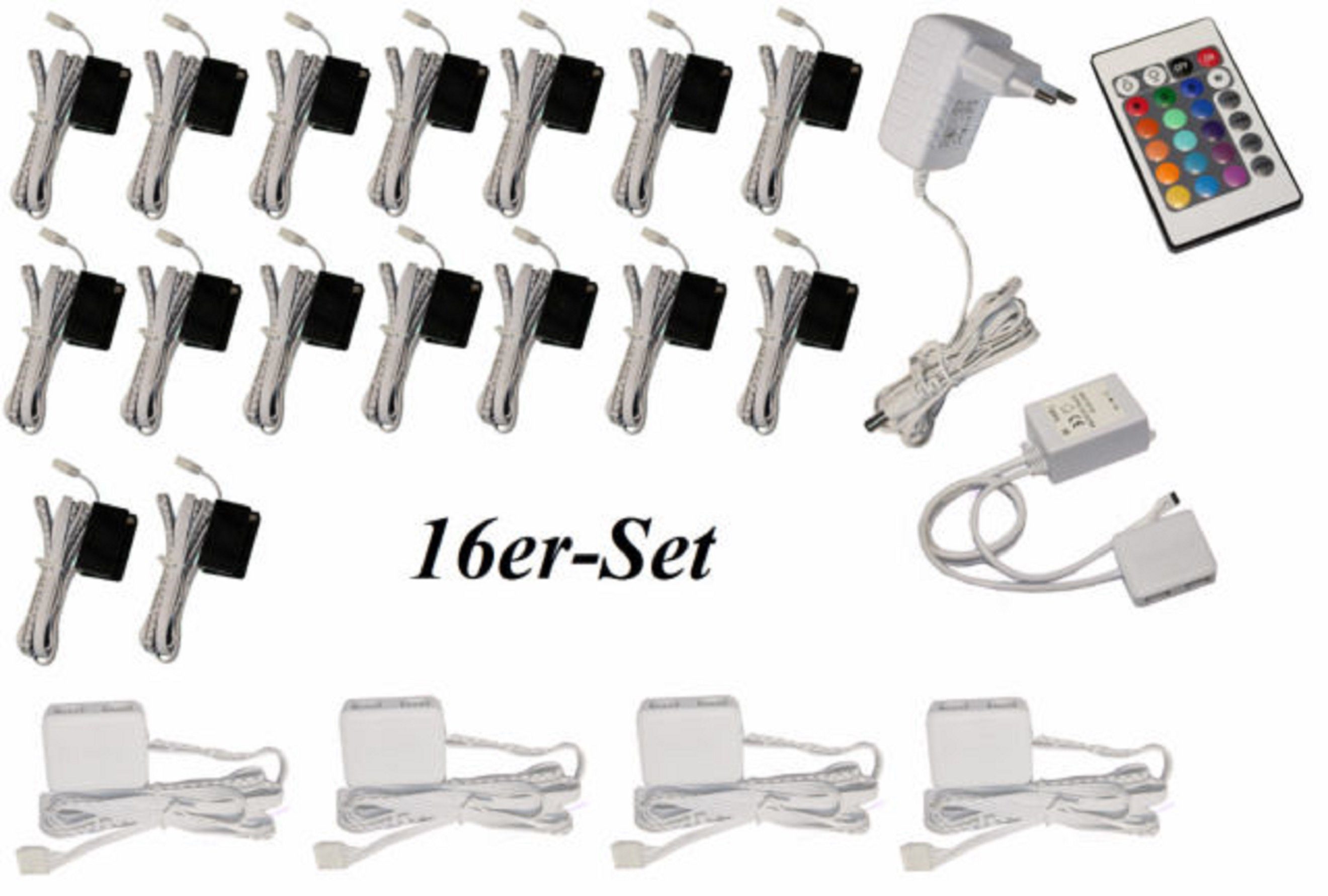 TRANGO LED Glaskantenbeleuchtung, 16er Set RGB günstig online kaufen