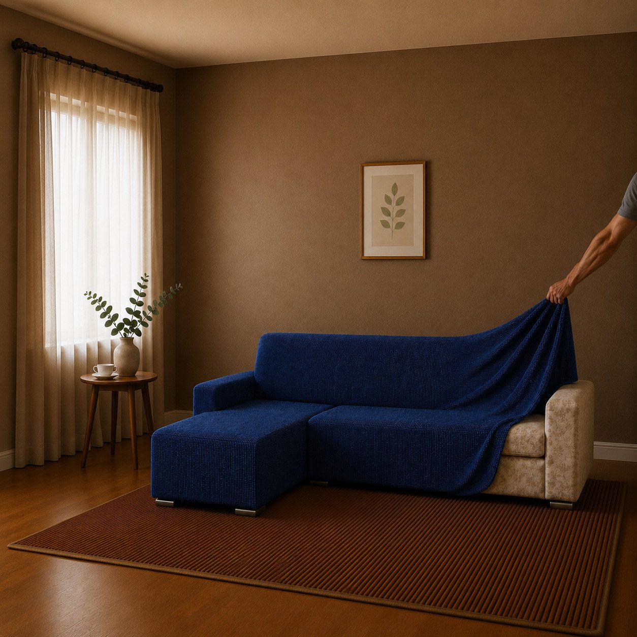 Belmarti Sofahusse 1-teiliger Sofabezug für L-Form mit Ottomane, hergestellt in Spanien, elastisches Material, hochwertiger und langlebiger Baumwollmix