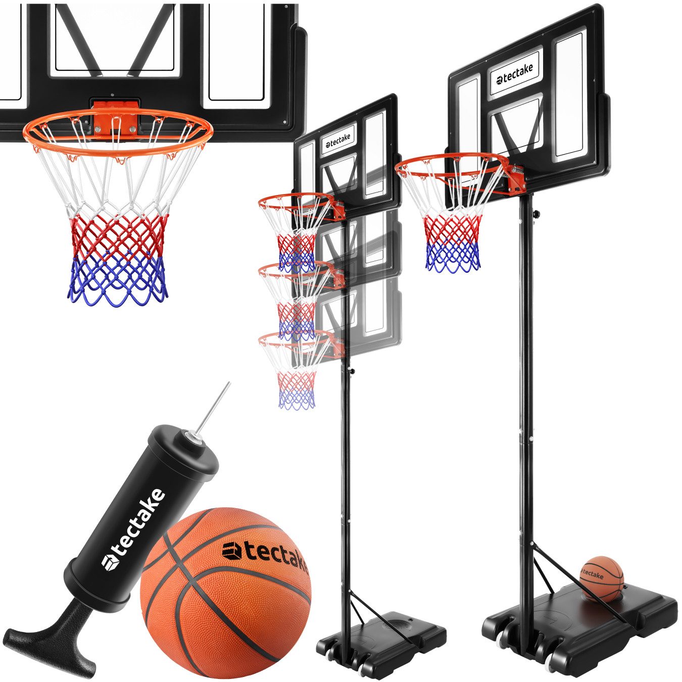 Basketballkorb Basketballanlage Dirk, Korbhöhe 230 - 305 cm, mit Ball & Pumpe