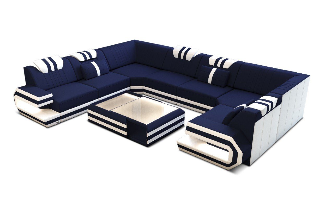 Form Hocker M Design Stoff Ragusa Couch dunkelblau-weiß Dreams Stoffsofa, mit Polster wahlweise Mikrofaser Sofa Sofa Wohnlandschaft U