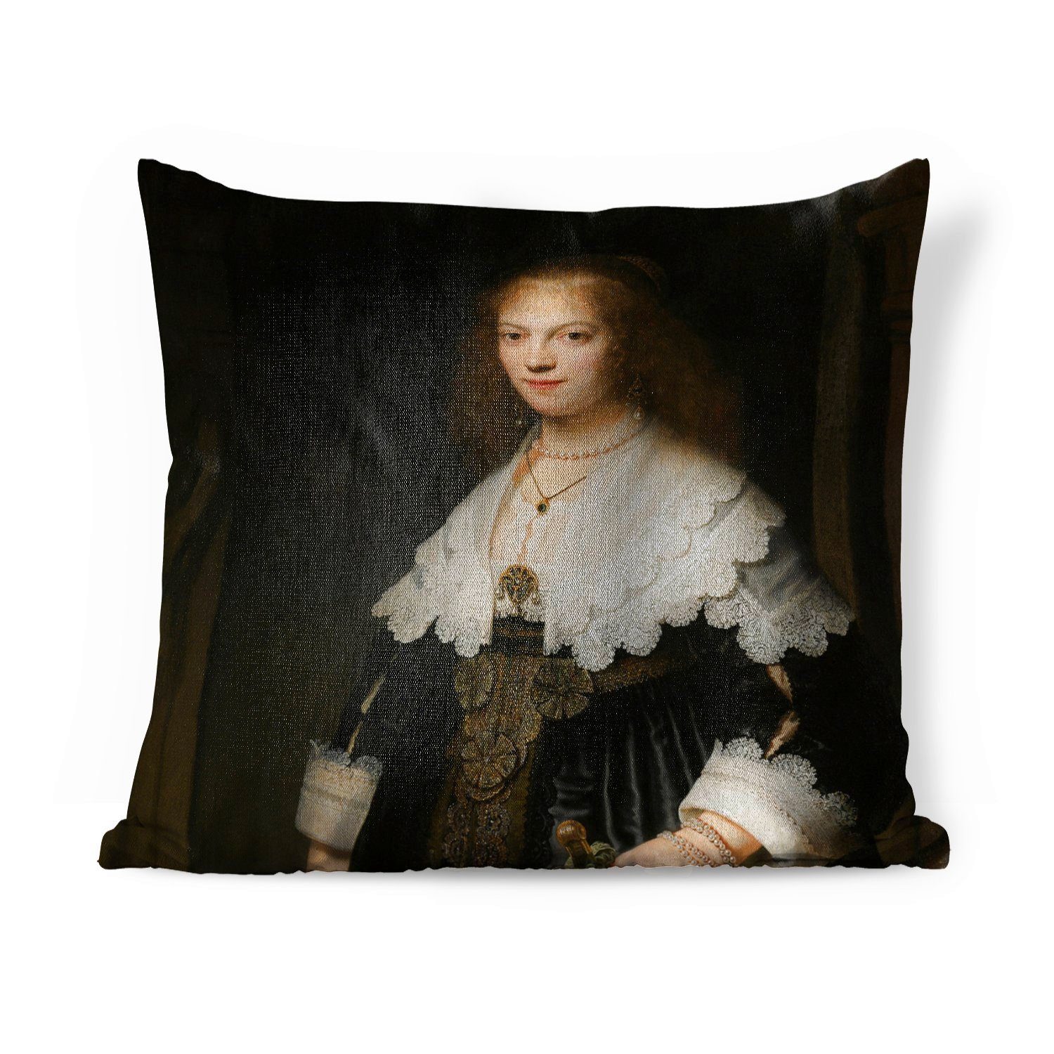Rijn, Reise Dekokissen MuchoWow Sofakissen Schlafzimmer, Bildnis Maria der Deko, mit Wohzimmer, - für van Zierkissen Rembrandt Füllung