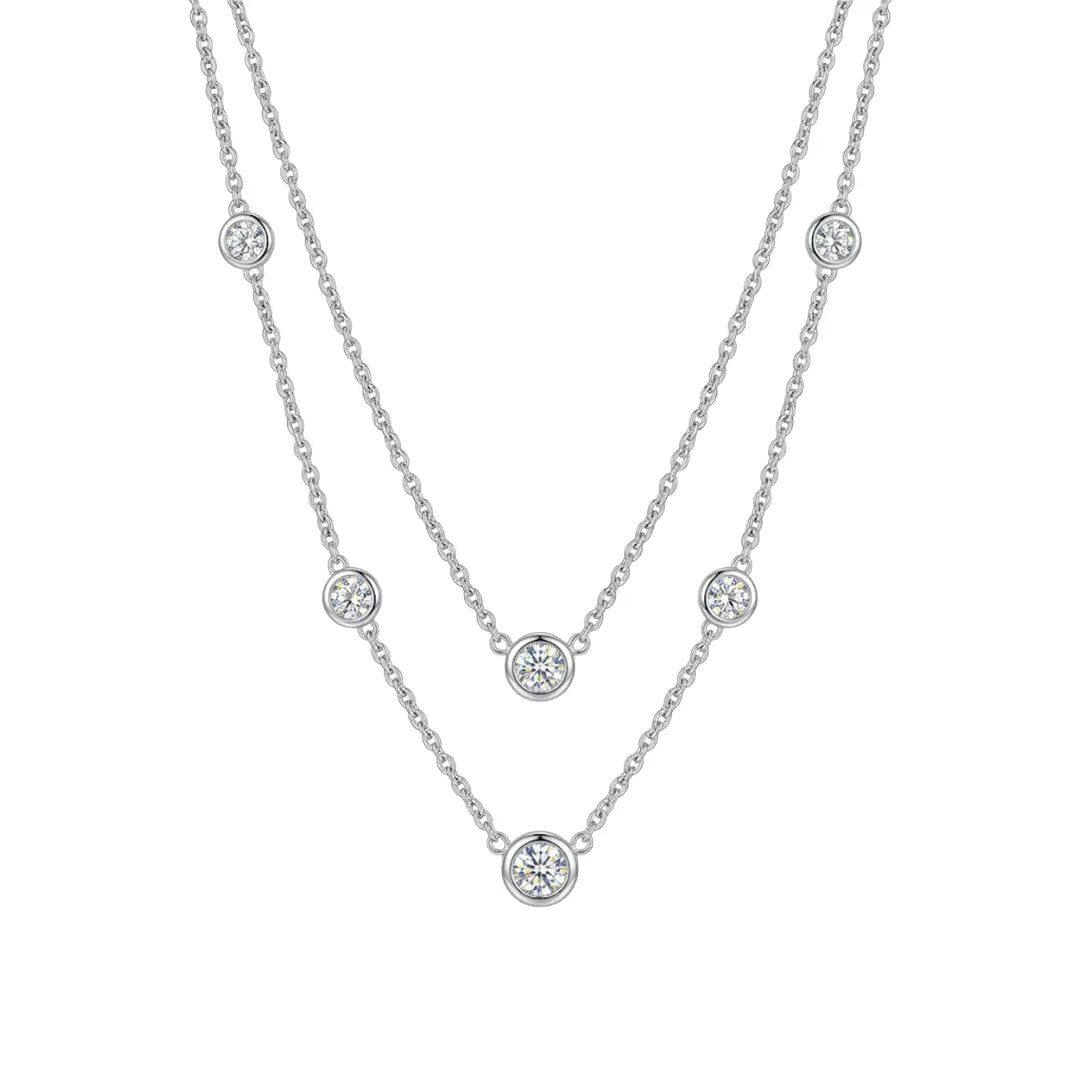 Suzan Gold Kette mit Anhänger Mehrreihige Zirkonia Kette 925 Sterling Silber – Elegante zweireihige