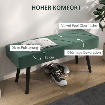 HOMCOM Polsterbank Sitzbank mit X-Muster, in Samtoptik, bis 120 kg Belastbar (Flurbank, 1-St., Bettbank), für Schlafzimmer, 100 x 36 x 45 cm, Grün
