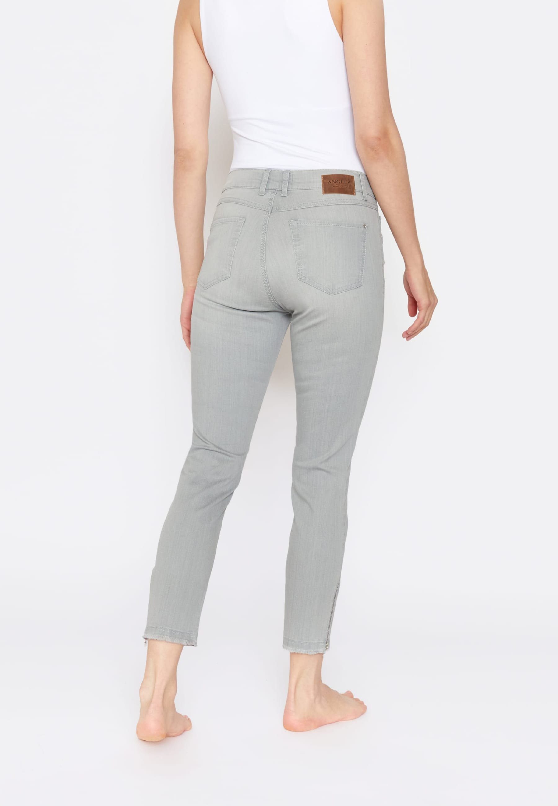 Ankle mit Slim-fit-Jeans Label-Applikationen Fringe hellgrau ANGELS Slim-Jeans Zip Skinny