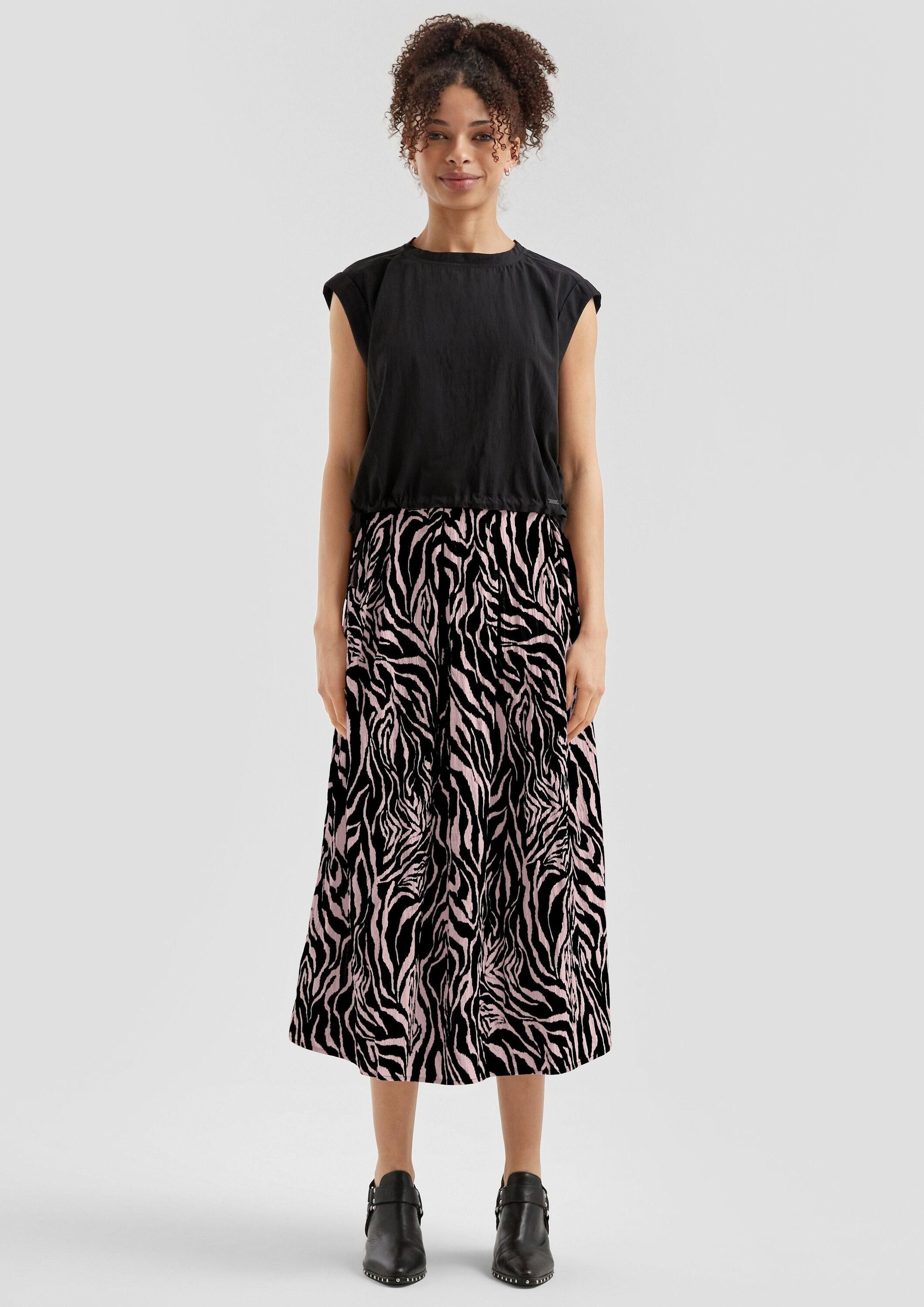 QS Midirock Rock Gemusterter Midi-Rock mit Bundfalten